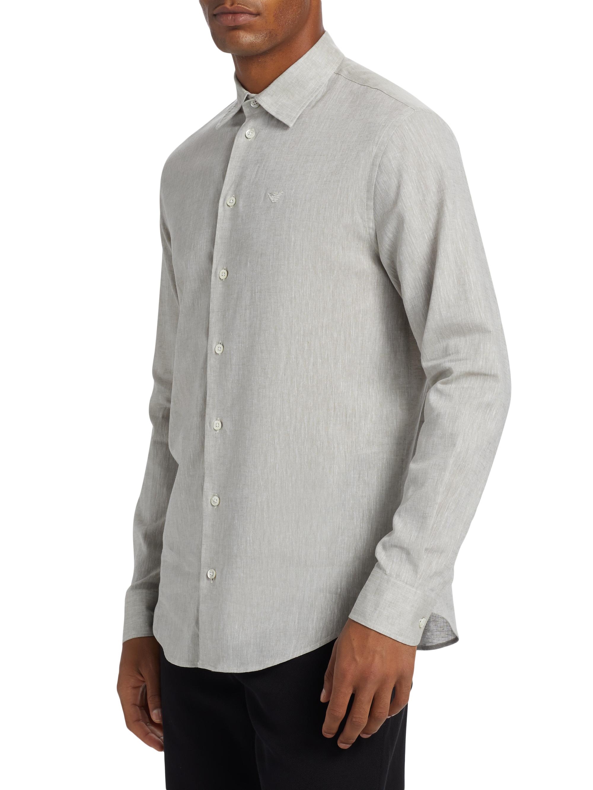 トップス Emporio armani linen shirt L Emporio Armani Linen-Cotton Button-Front Shirt | Saks Fifth Avenue