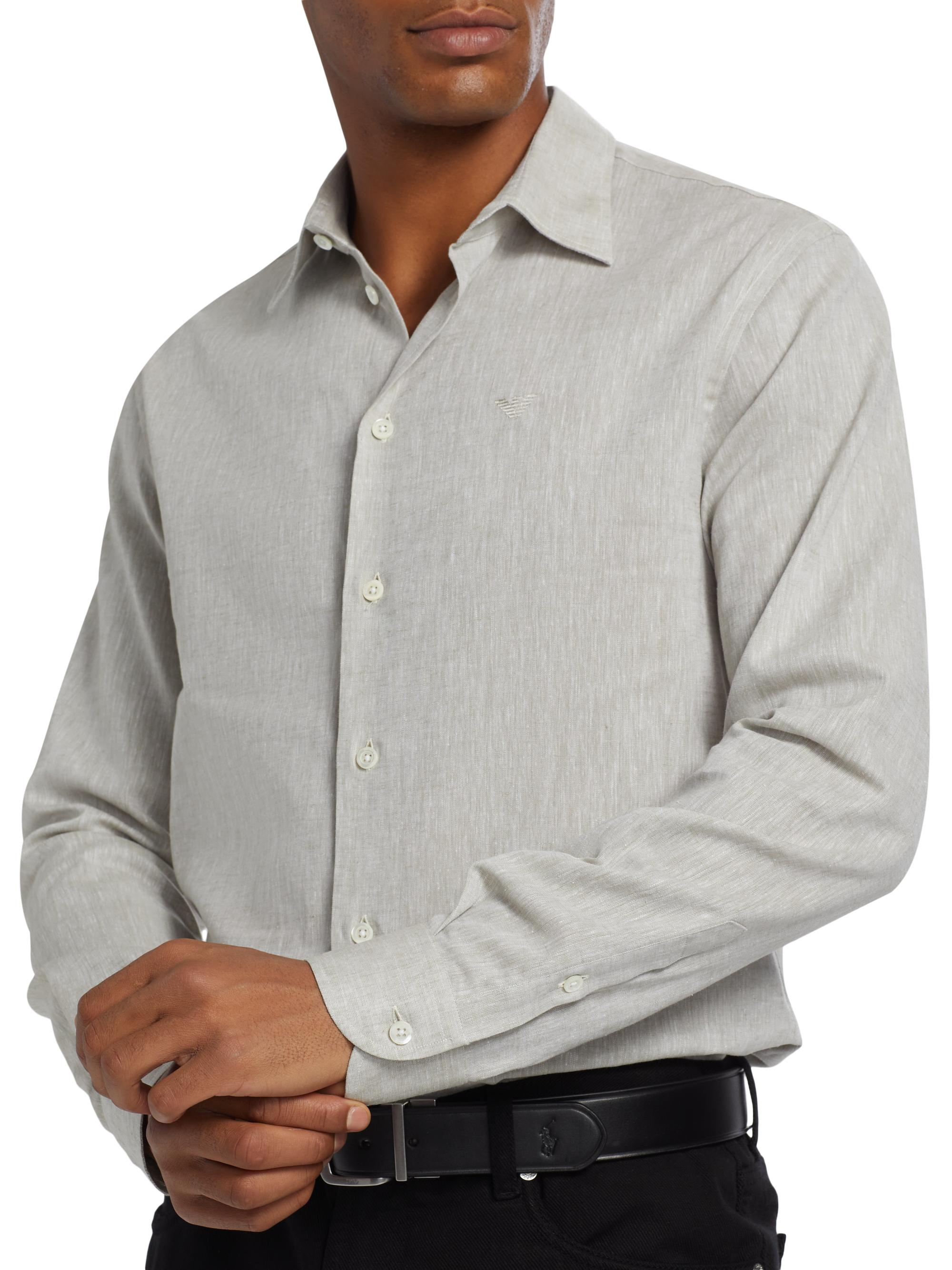 Emporio Armani Linen-Cotton Button-Front Shirt | Saks Fifth Avenue
