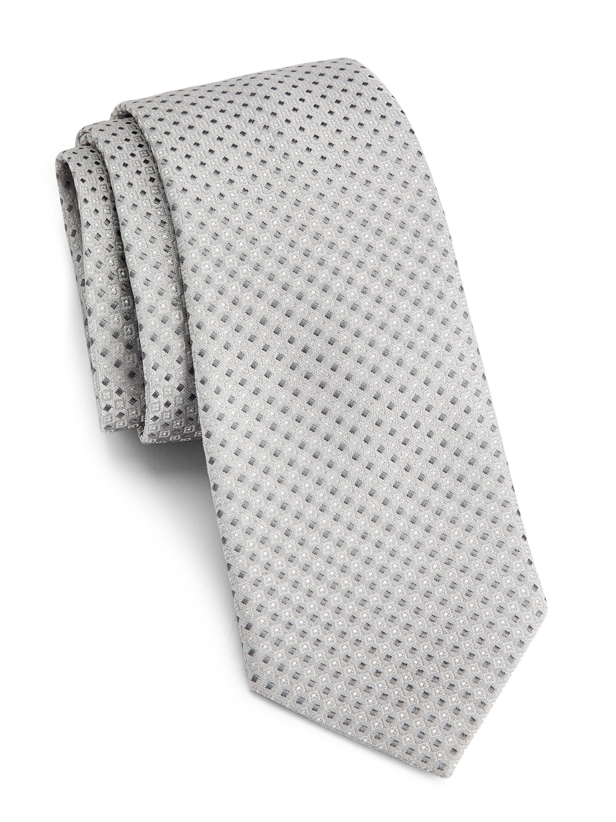 Emporio Armani Men's Geometric Silk & Cotton Tie - Light Grey