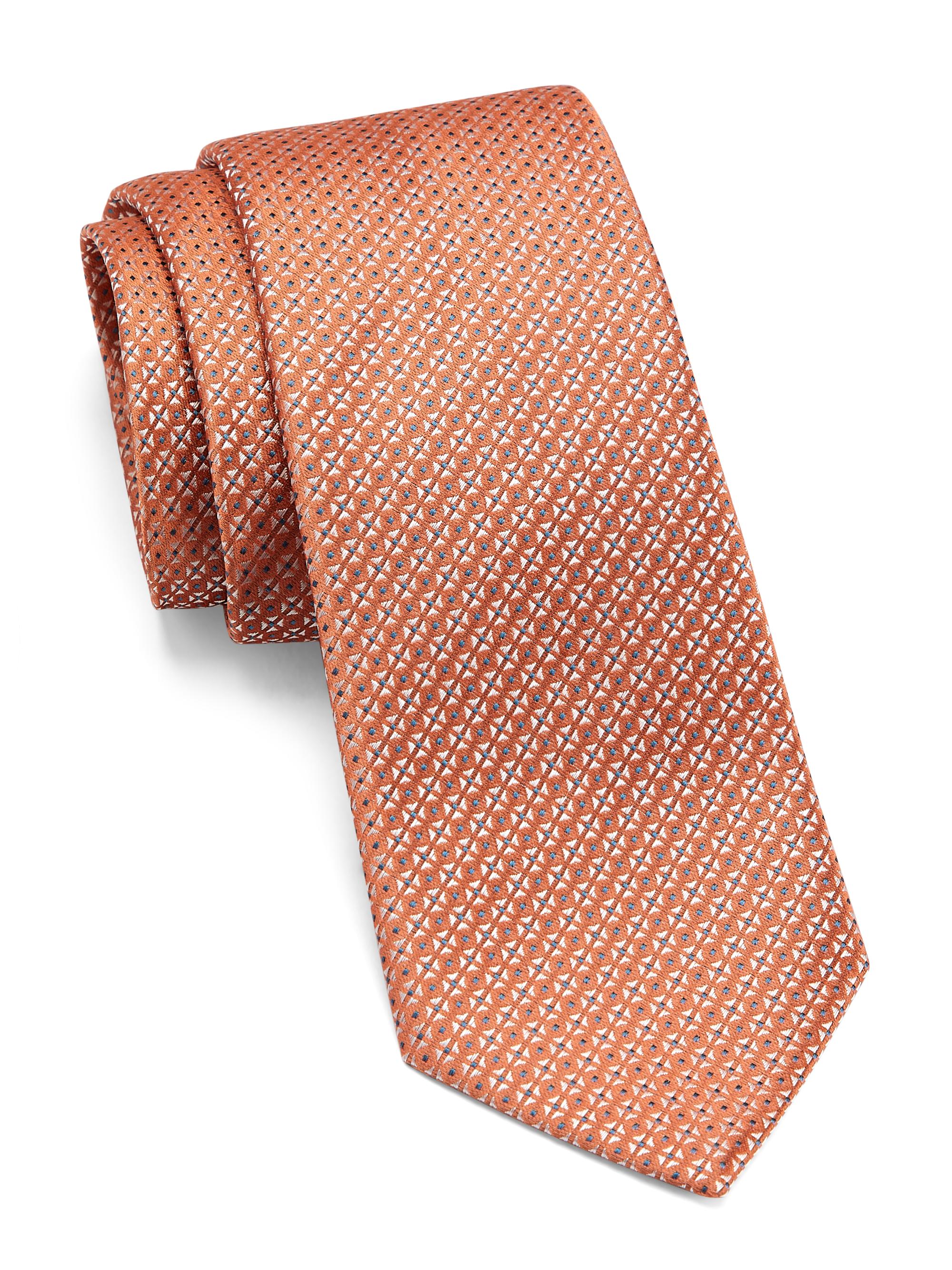 Emporio Armani Men's Geometric Silk Tie - Light Orange