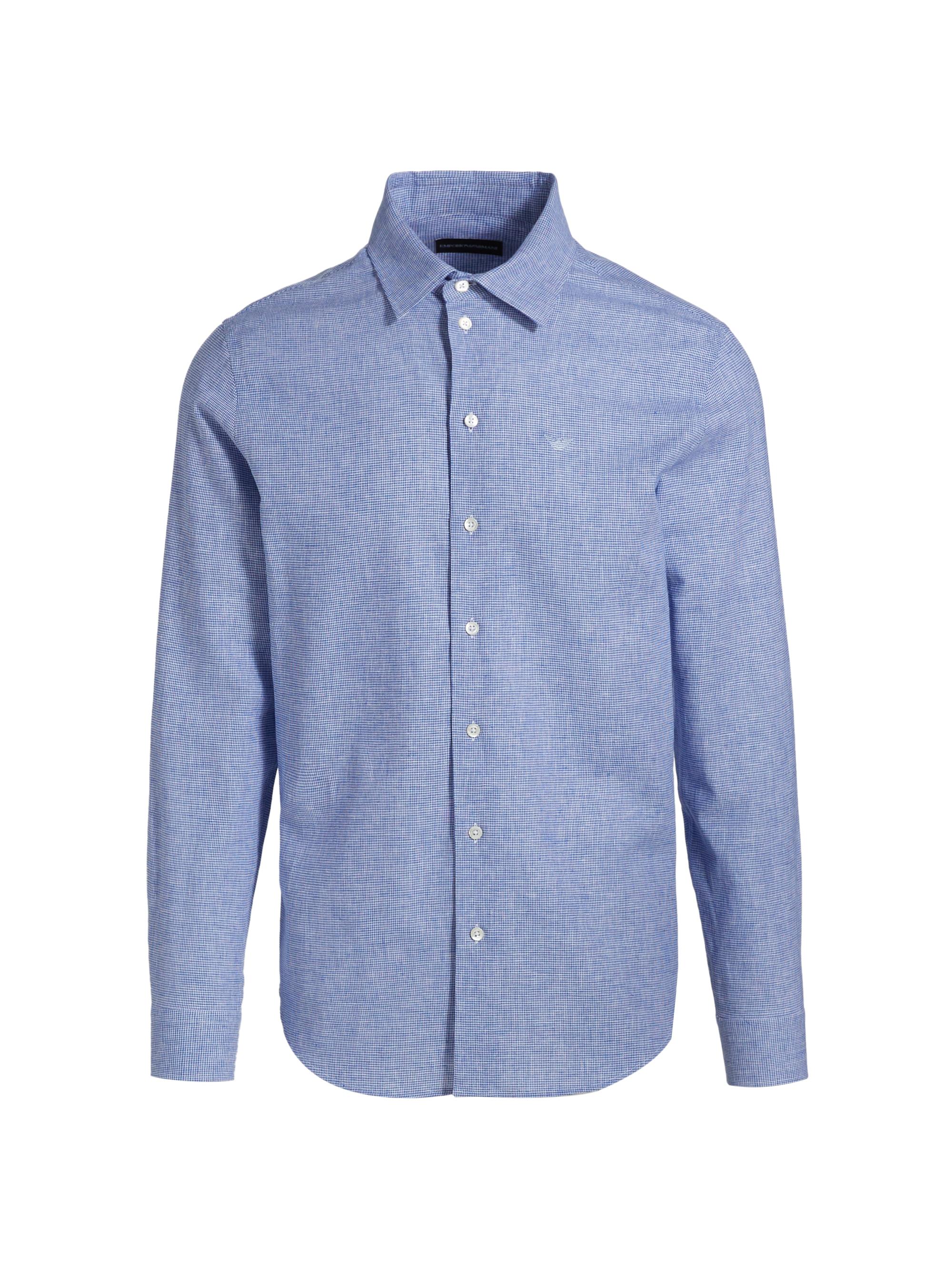Emporio Armani Men's Linen-Cotton Houndstooth Shirt - Royal Blue