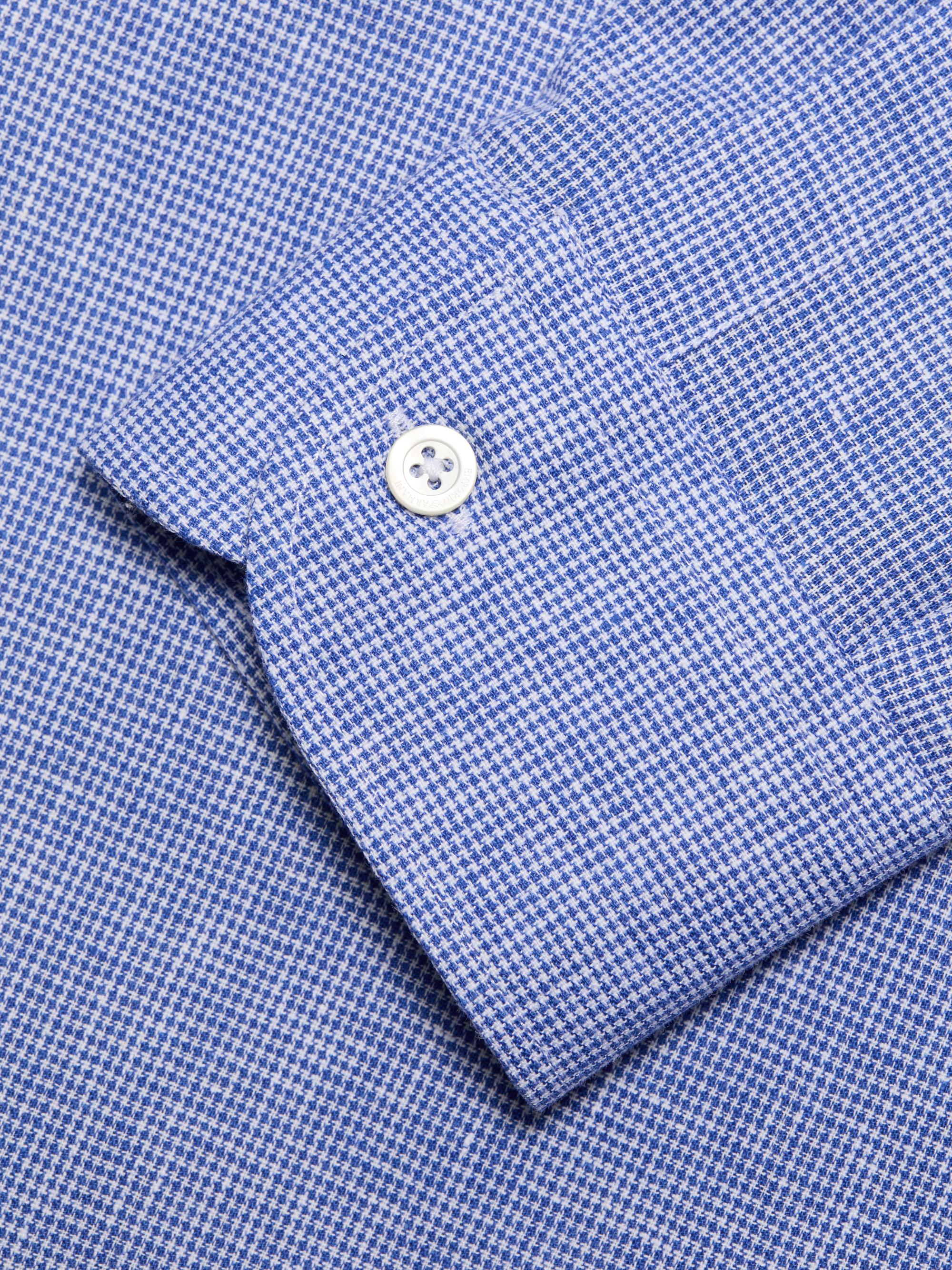 Emporio Armani Men's Linen-Cotton Houndstooth Shirt - Royal Blue | Thumbnail 7