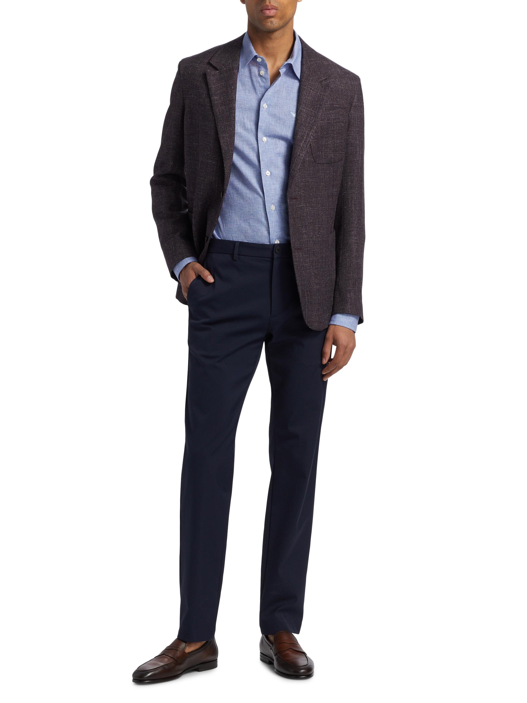 Emporio Armani Men's Linen-Cotton Houndstooth Shirt - Royal Blue | Thumbnail 2