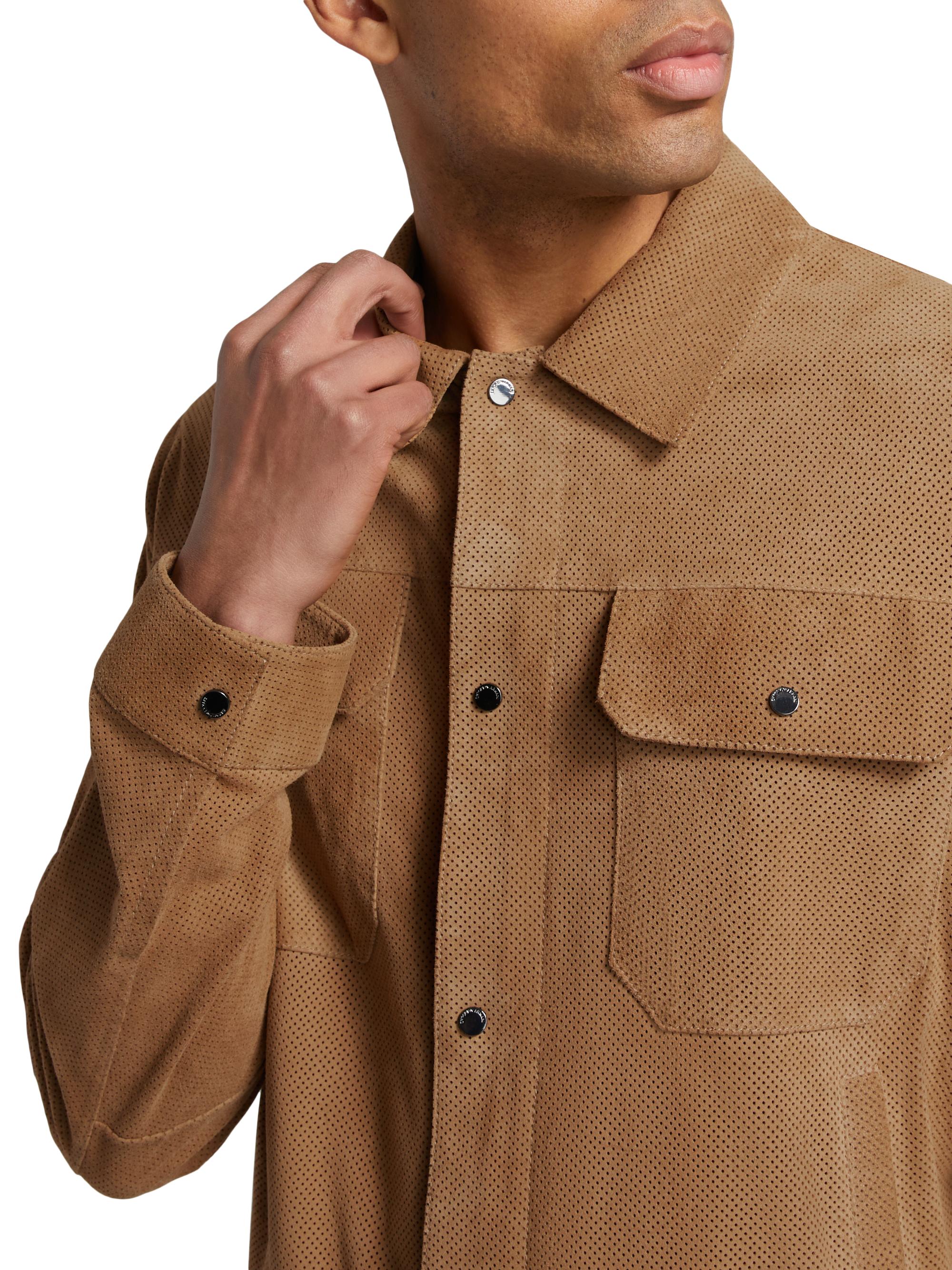 EMPORIO ARMANI シャツ ジャケット ブラウン archive Emporio Armani Perforated Suede Jacket | Saks Fifth Avenue
