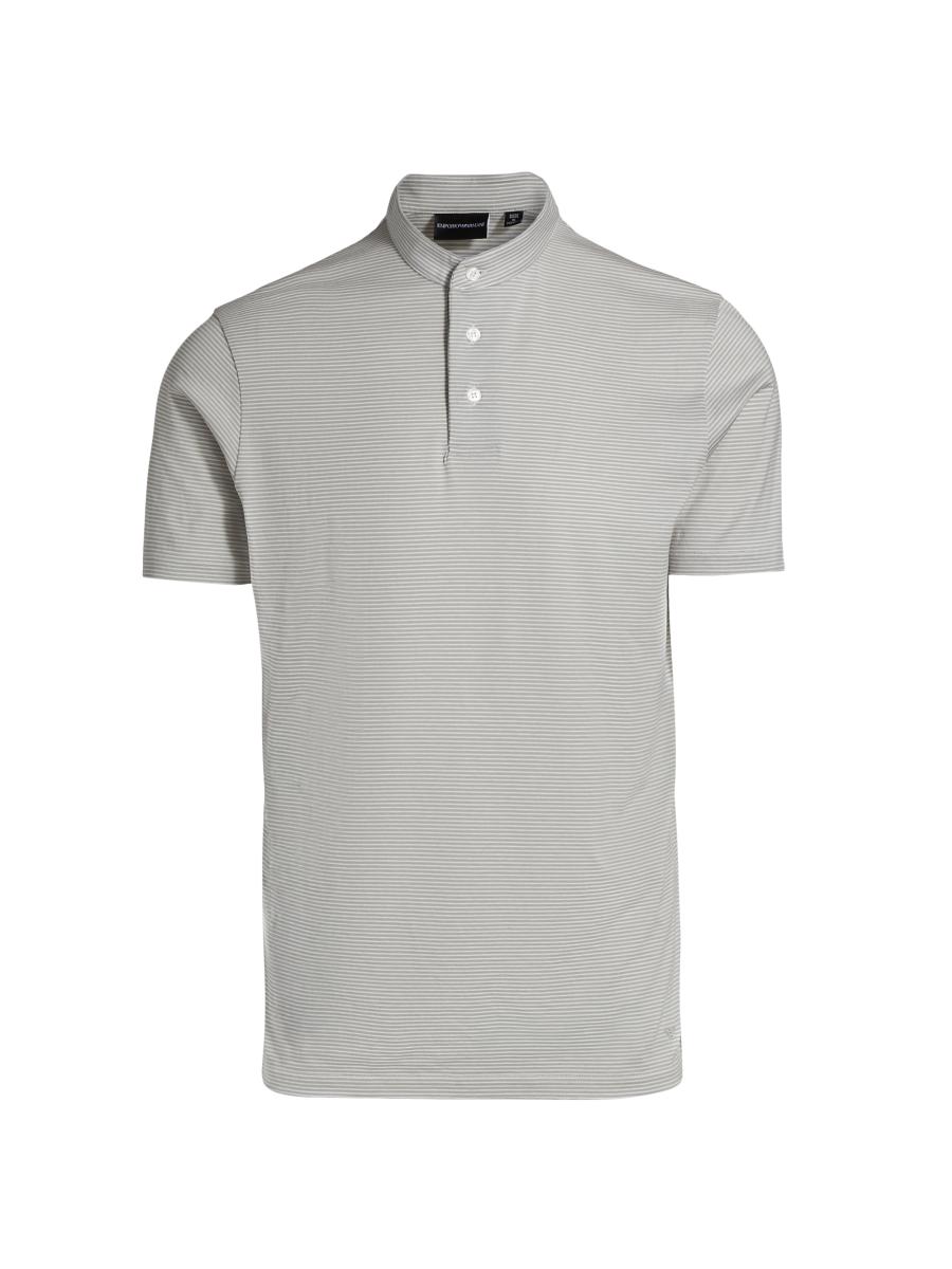 トップス GIORGIO ARMANI PIPING BAND COLLAR SHIRT Giorgio Armani Men's Striped Band-Collar Sport Shirt