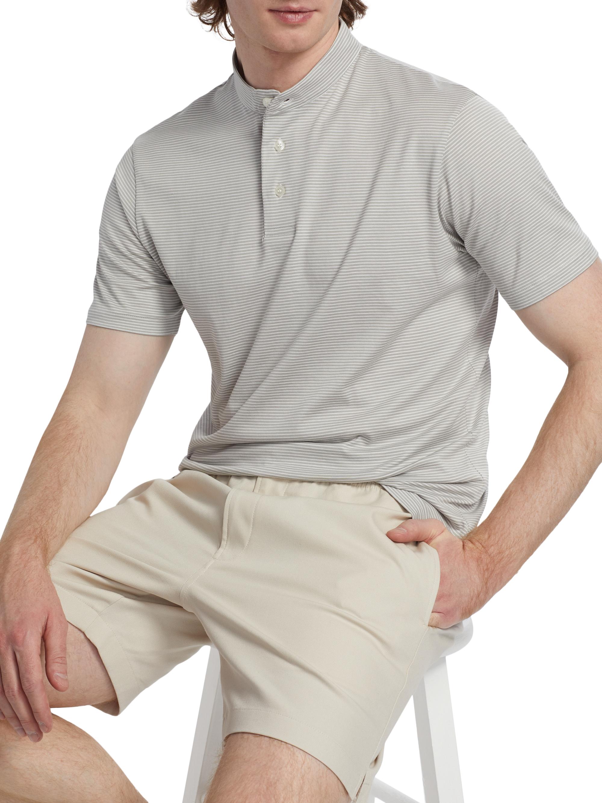 Emporio Armani Nehru Striped Cotton Jersey Band-Collar Polo Shirt