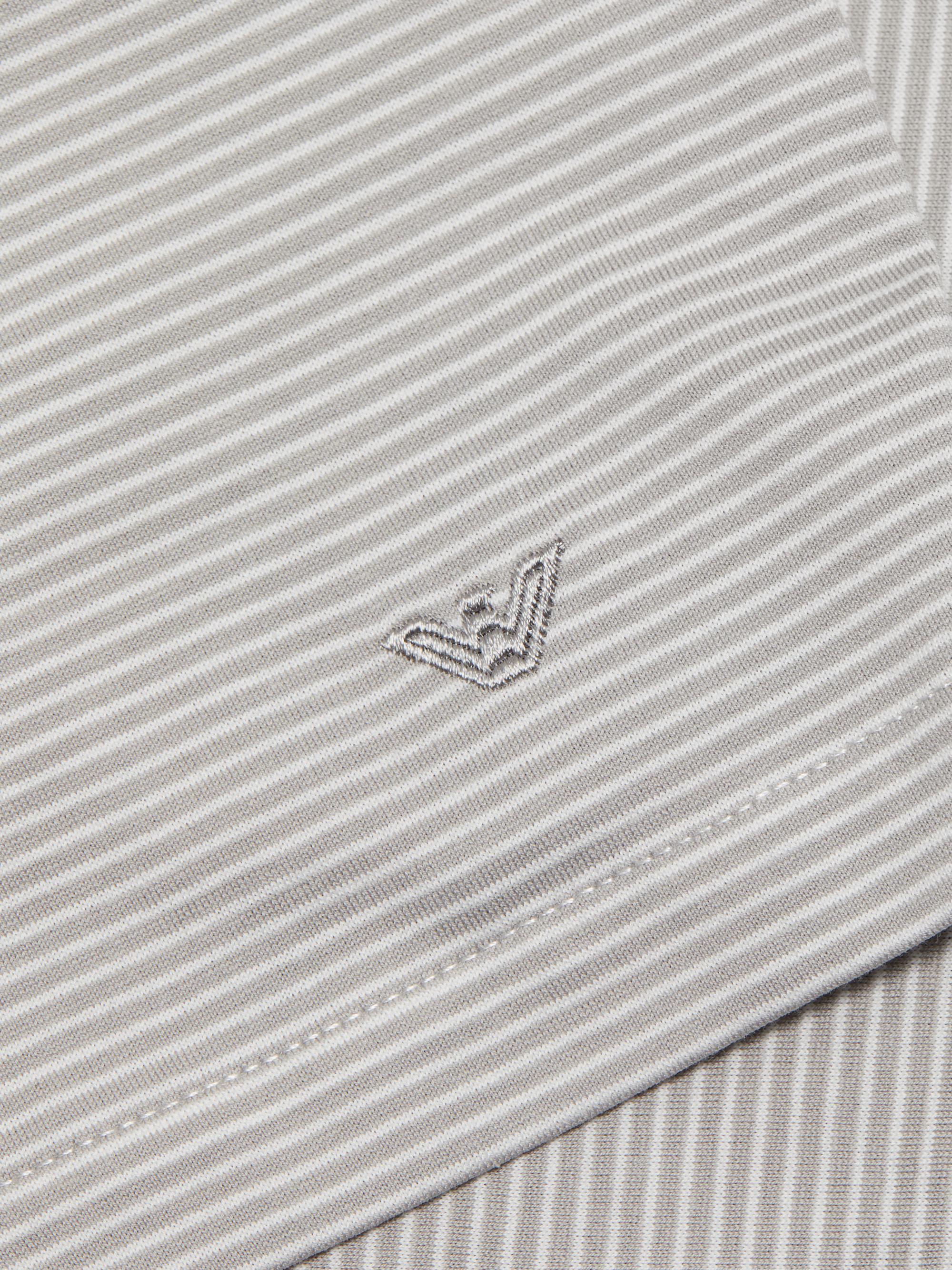 Emporio Armani Nehru Striped Cotton Jersey Band-Collar Polo Shirt