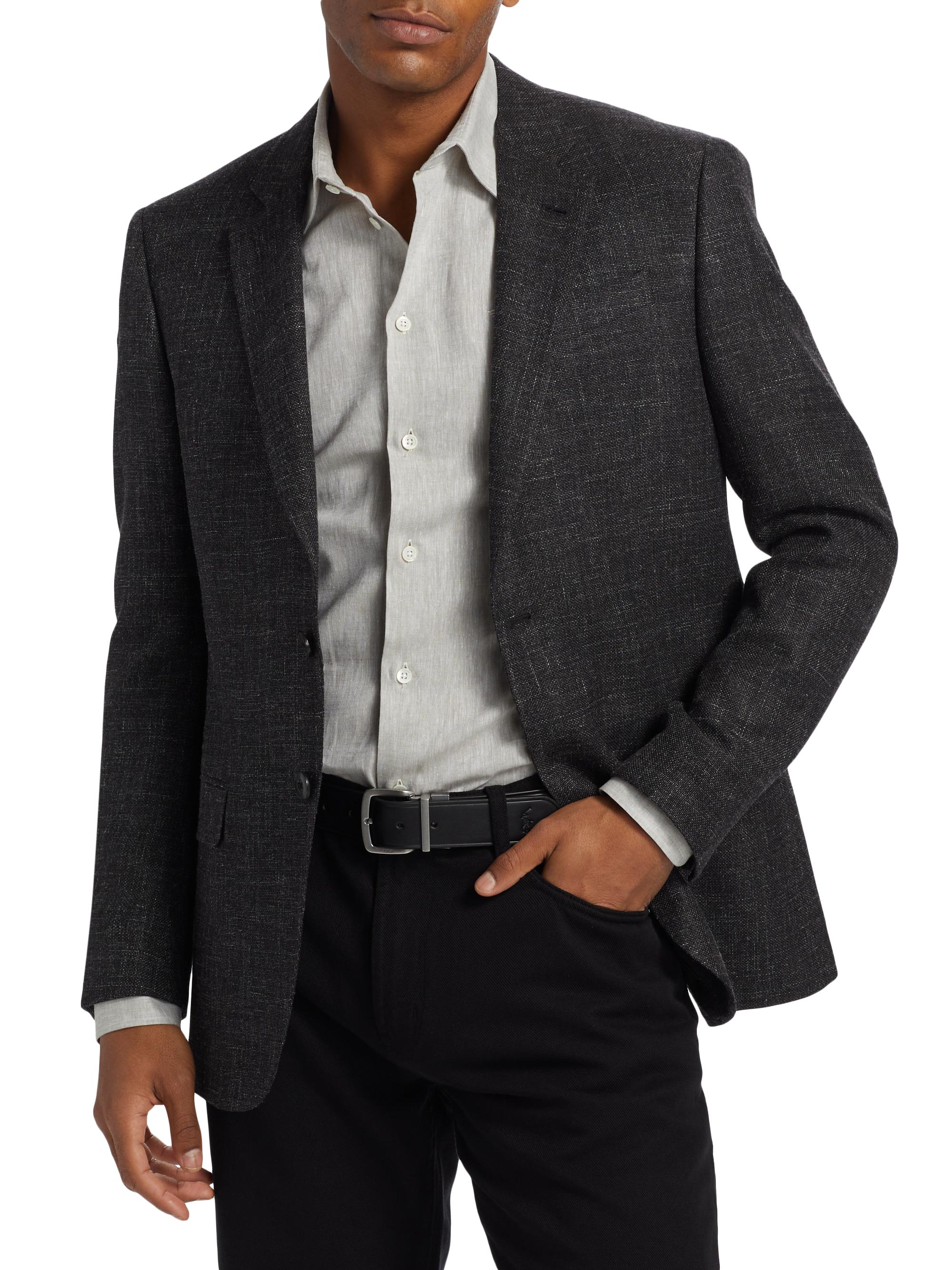 Emporio Armani Men's Virgin Wool-Blend Blazer - Black | Thumbnail 3