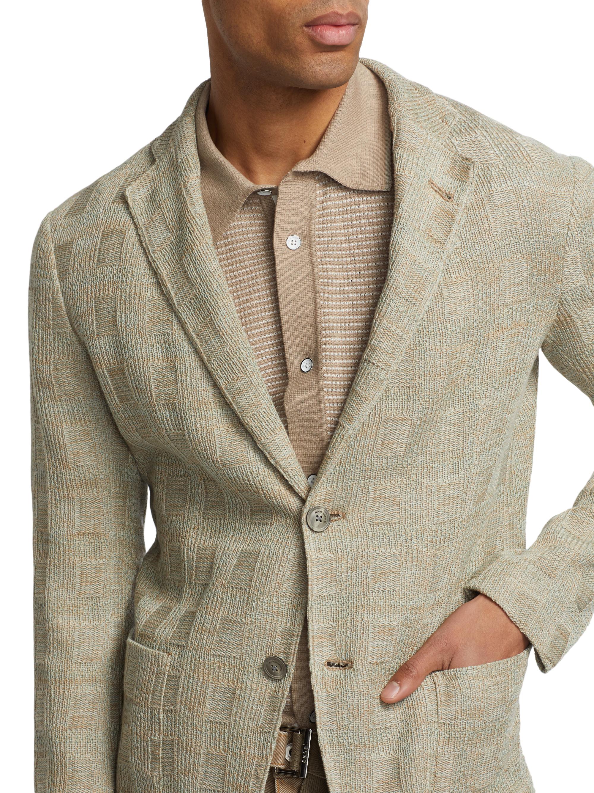 Emporio Armani Textured Checked Knit Blazer | Saks Fifth Avenue