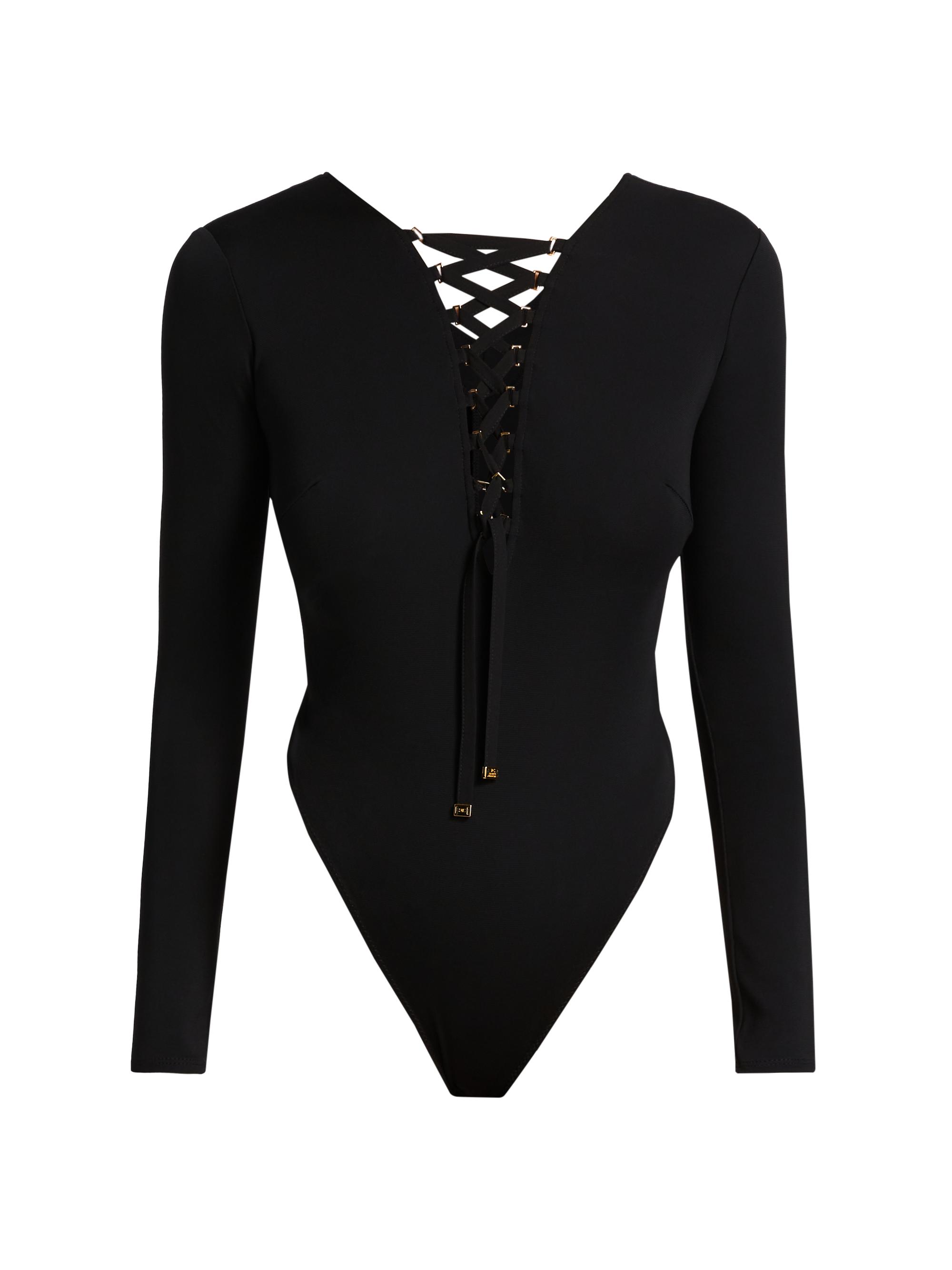Elisabetta Franchi Women's Jersey Lace-Up Long-Sleeve Bodysuit - Black