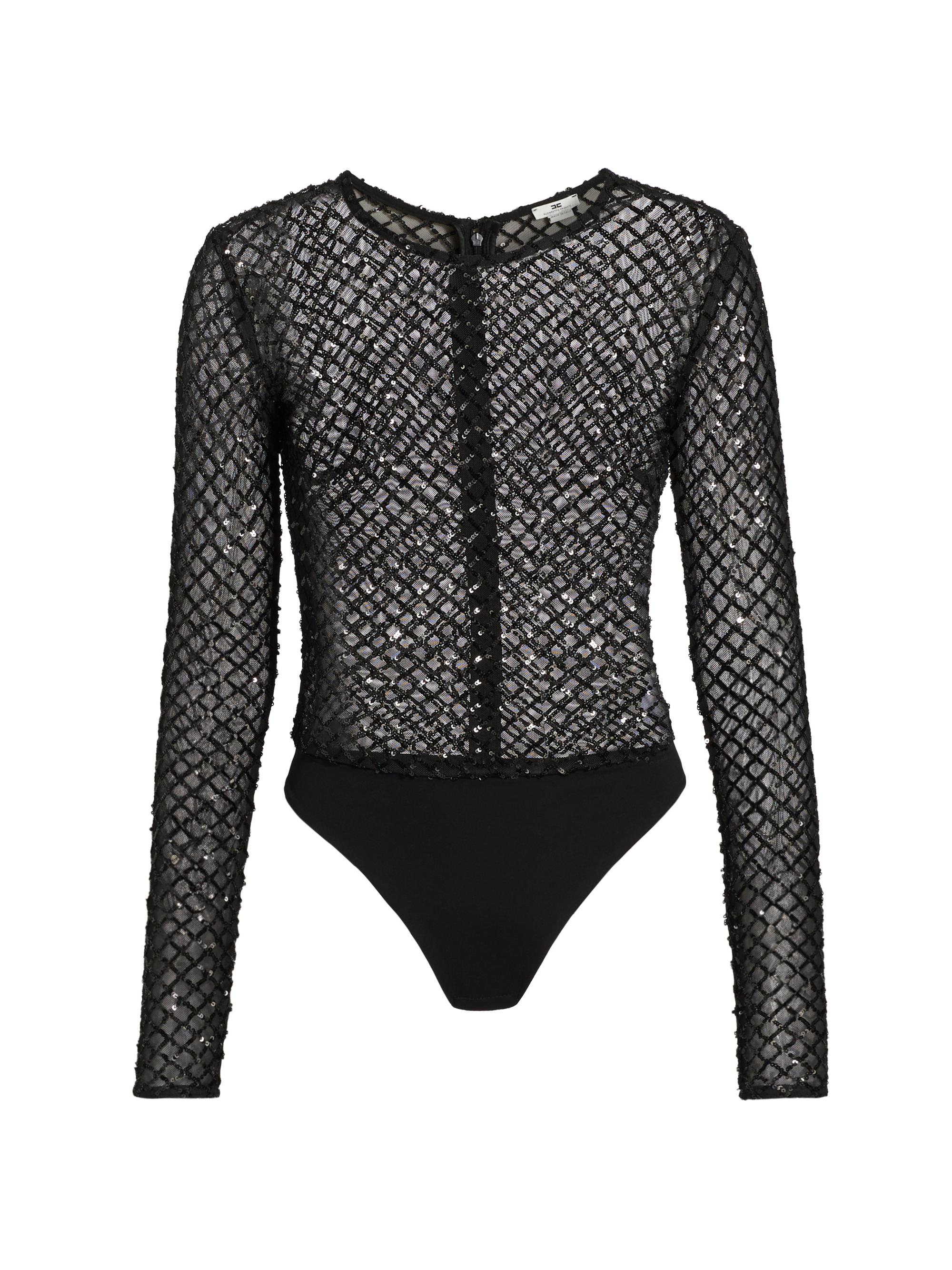 Elisabetta Franchi Women's Sequined Mesh Bodysuit - Black