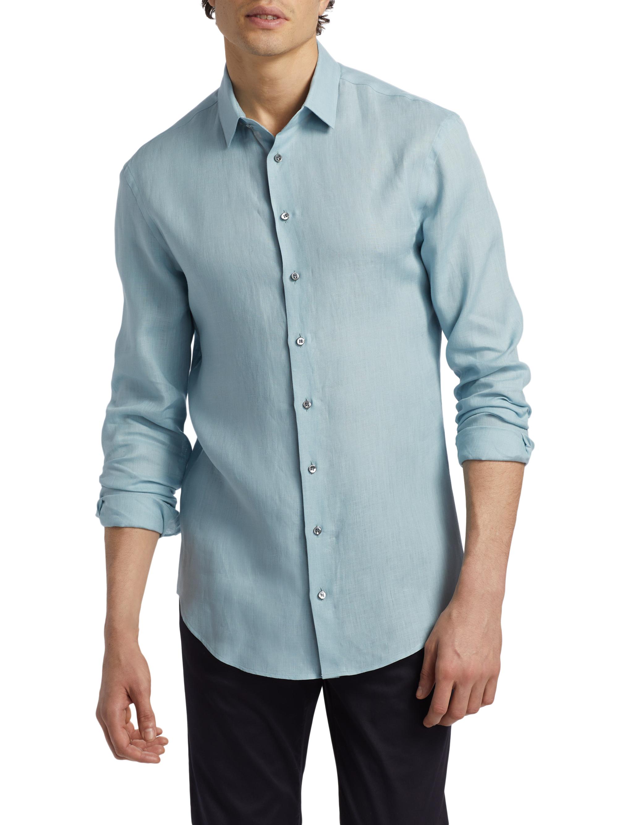 Giorgio Armani Linen Button-Front Shirt | Saks Fifth Avenue