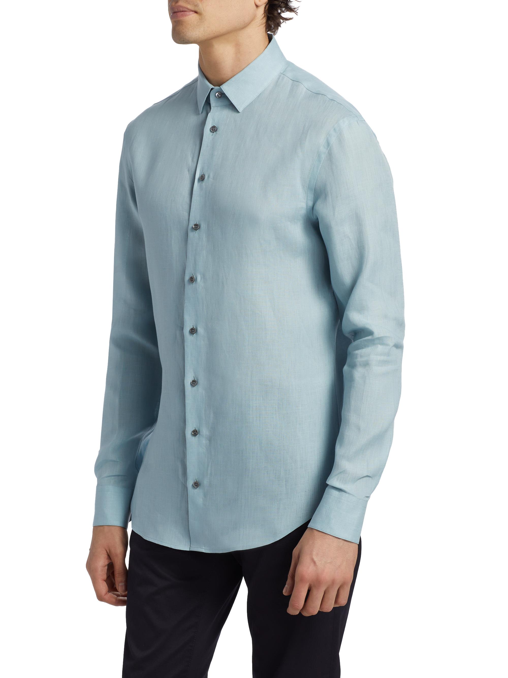 Giorgio Armani Linen Button-Front Shirt | Saks Fifth Avenue