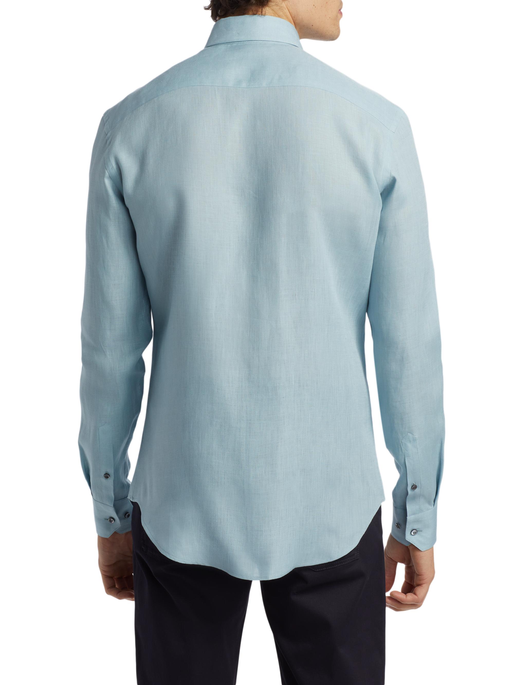 Giorgio Armani Linen Button-Front Shirt | Saks Fifth Avenue