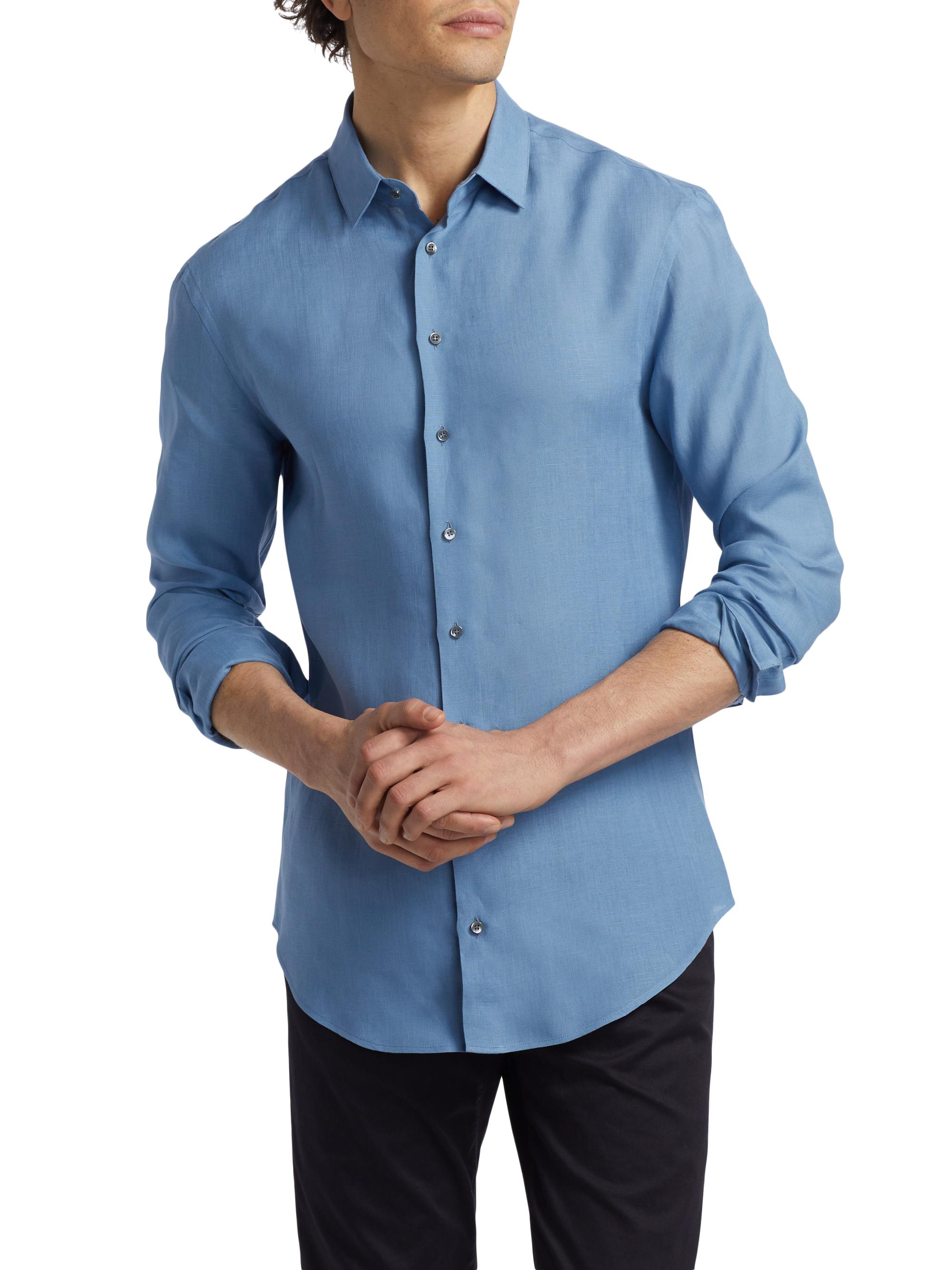 Giorgio Armani Men's Linen Button-Front Shirt - Riviera | Thumbnail 3