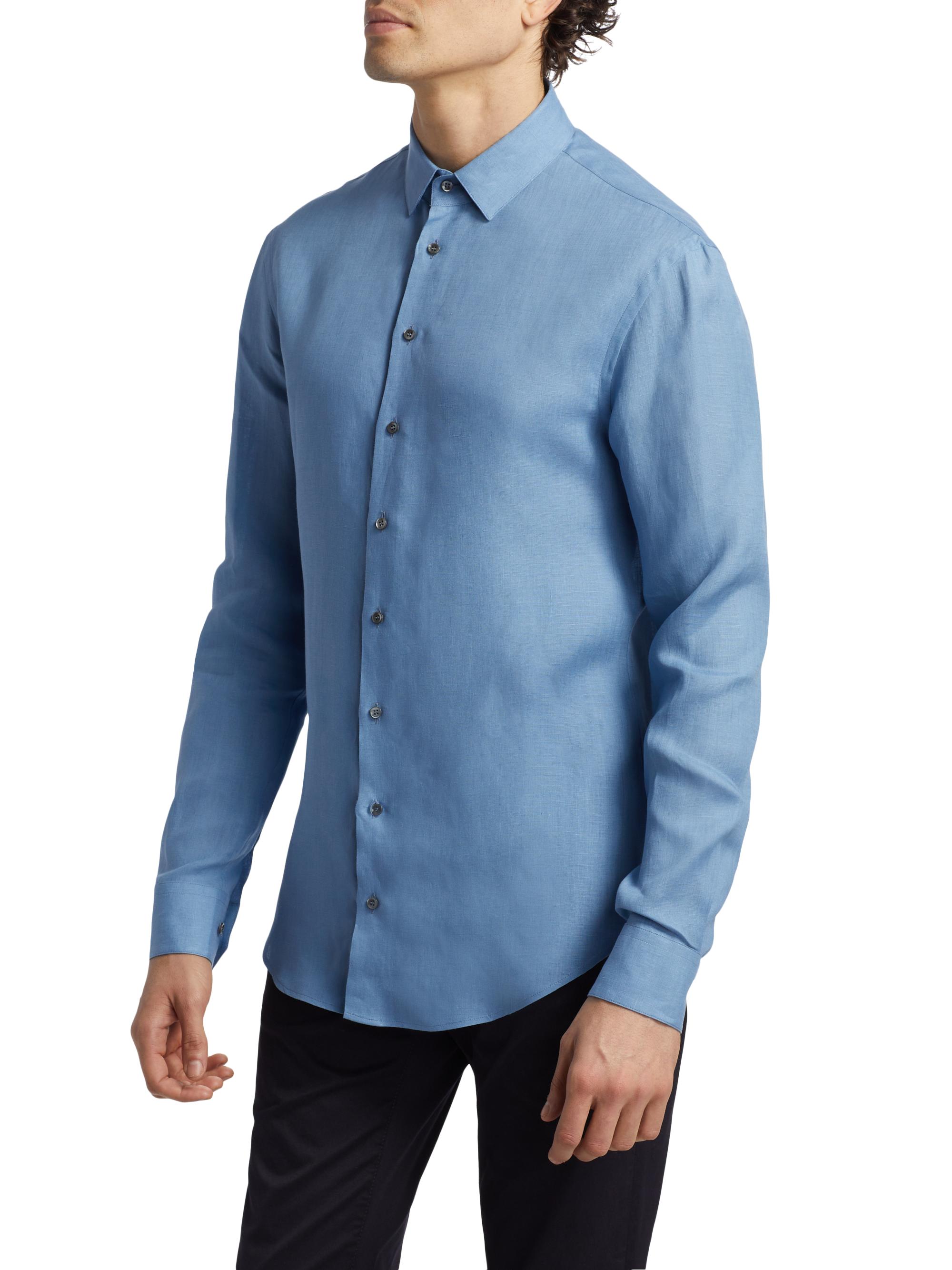 Giorgio Armani Men's Linen Button-Front Shirt - Riviera | Thumbnail 4