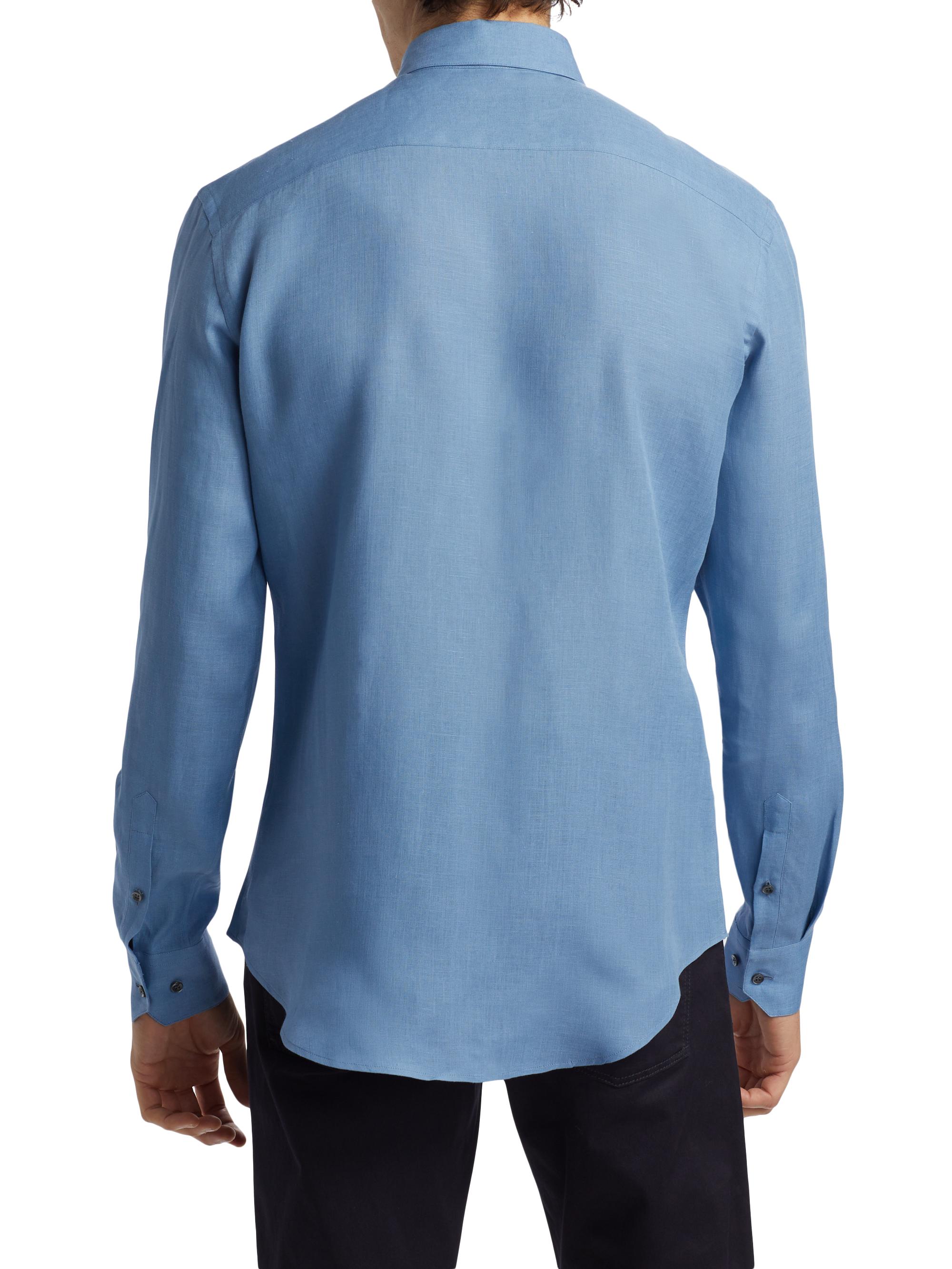 Giorgio Armani Men's Linen Button-Front Shirt - Riviera | Thumbnail 5
