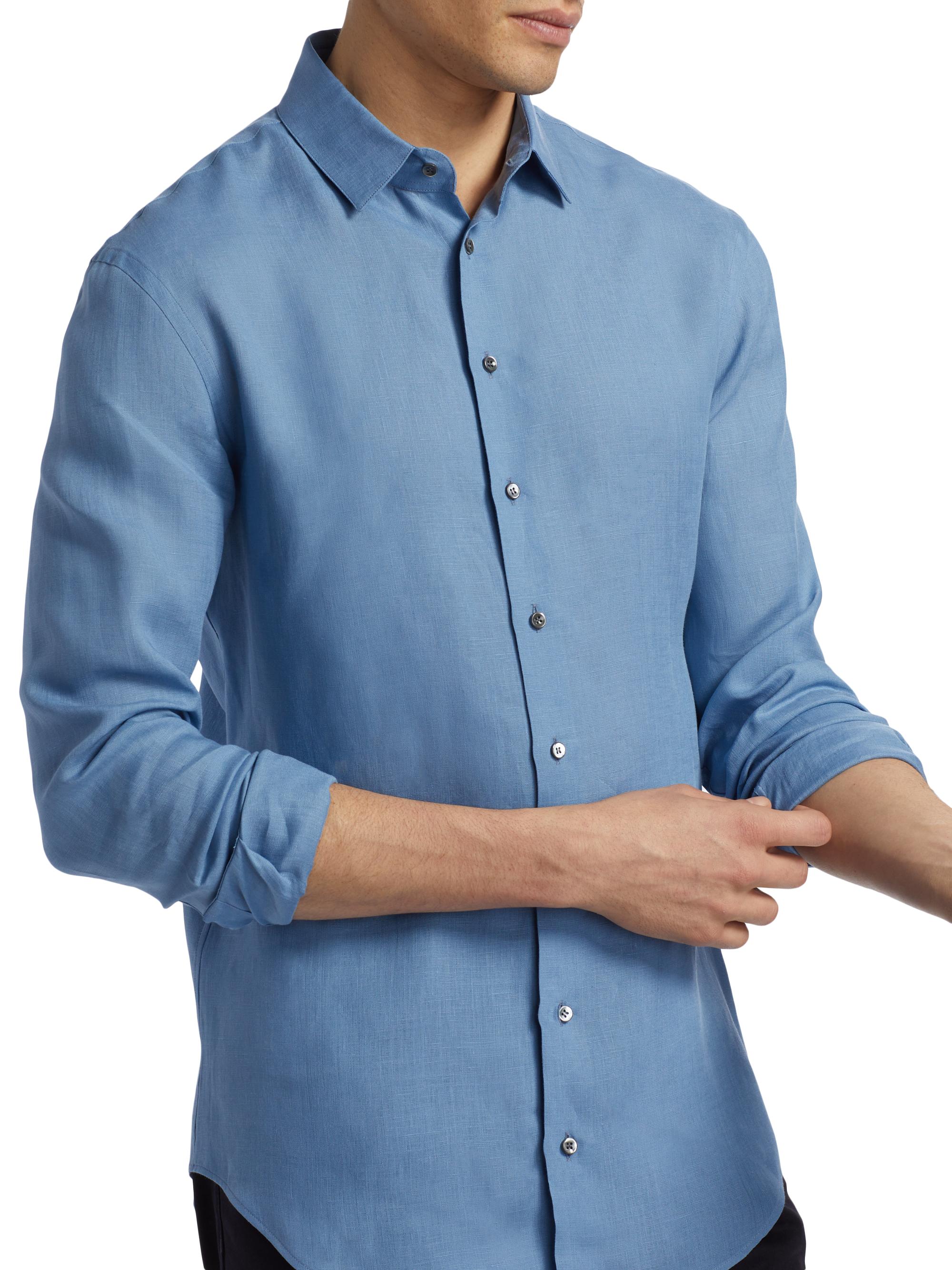 Giorgio Armani Men's Linen Button-Front Shirt - Riviera | Thumbnail 6