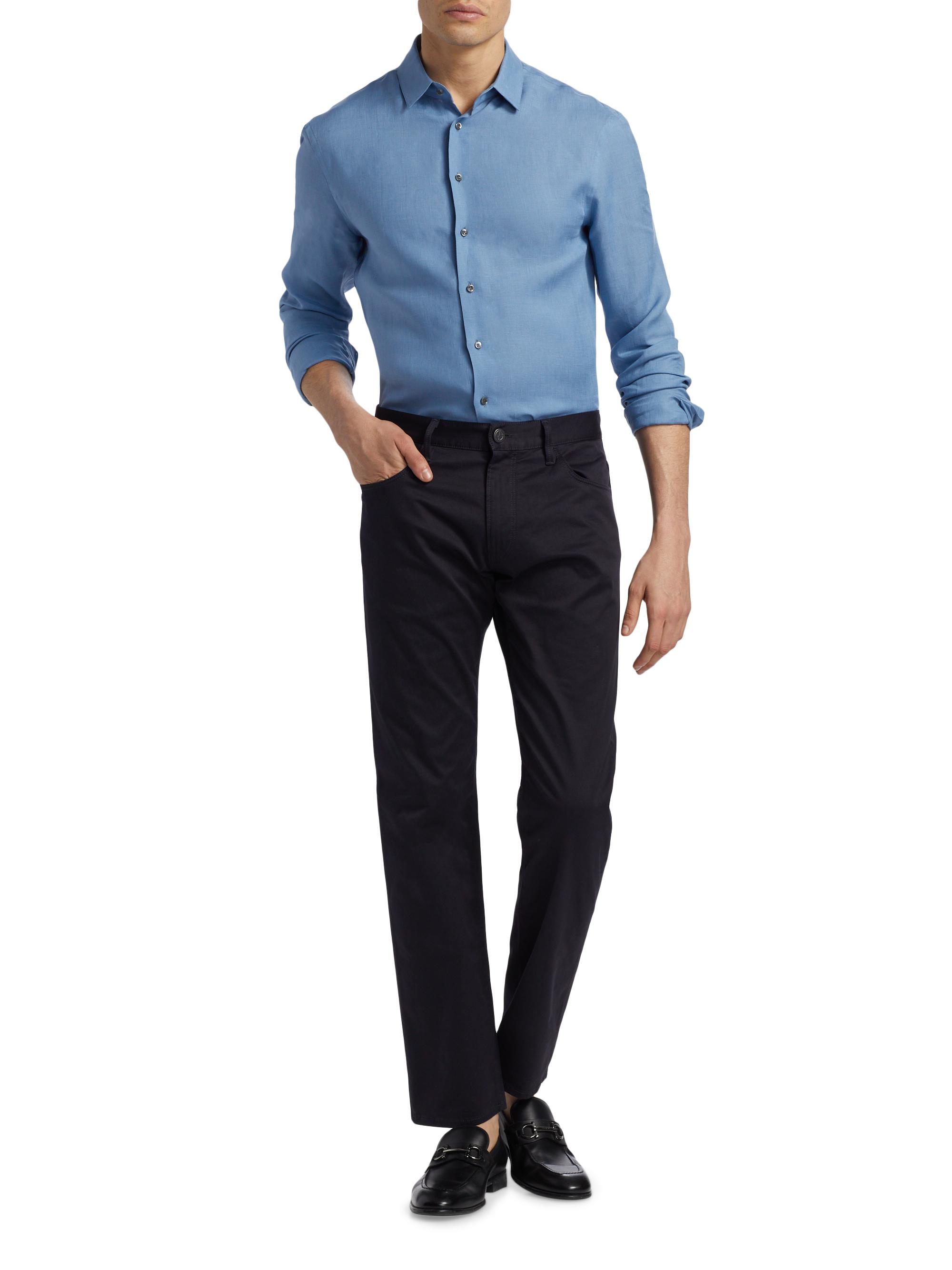 Giorgio Armani Men's Linen Button-Front Shirt - Riviera | Thumbnail 2