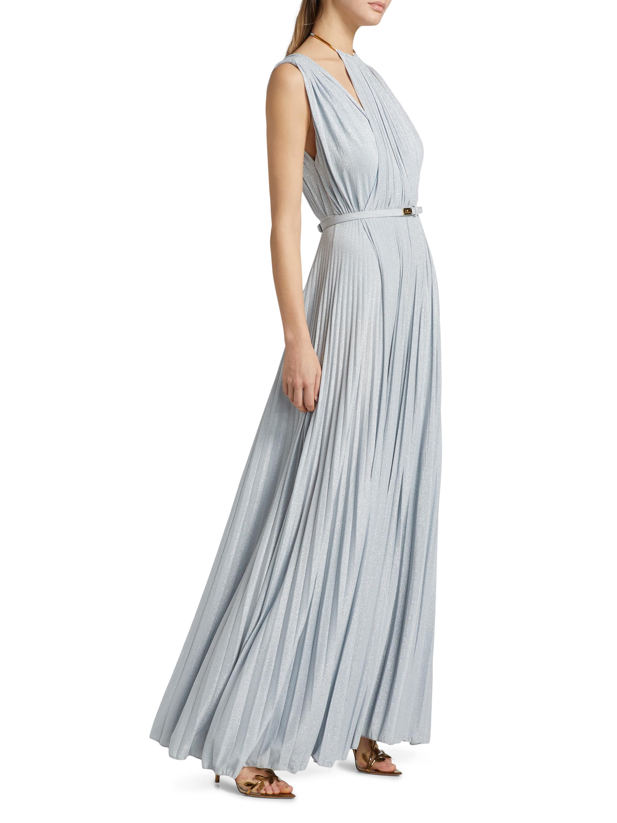Elisabetta Franchi Red Carpet Metallic Jersey Belted Gown | Saks