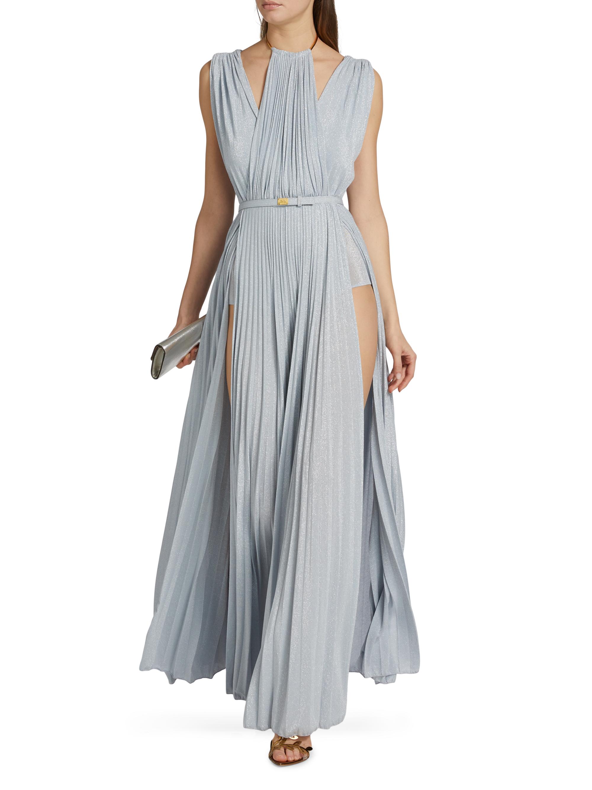 Elisabetta Franchi Red Carpet Metallic Jersey Belted Gown | Saks