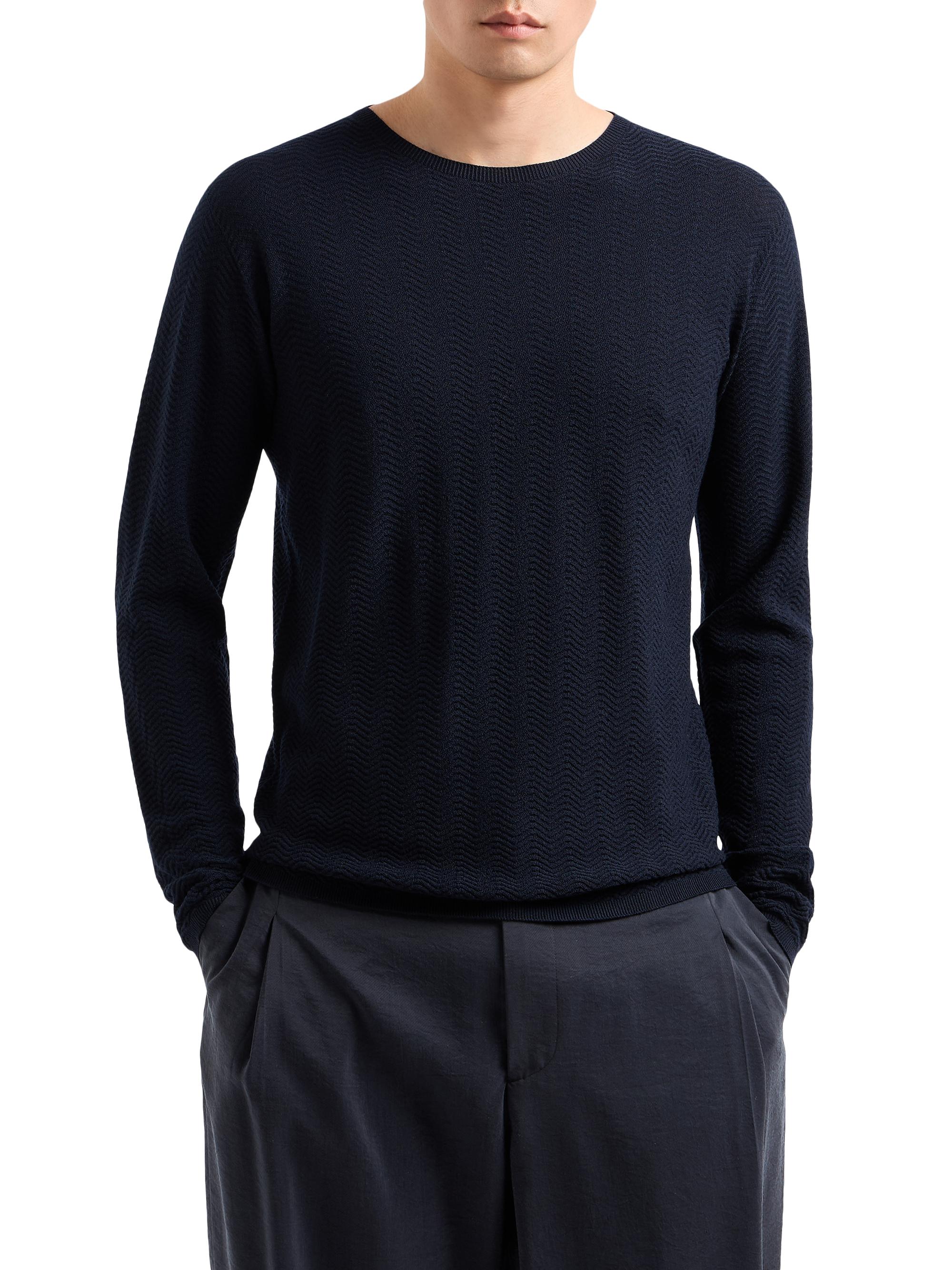 Giorgio Armani Men's Herringbone Crewneck Sweater - Night Blue | Thumbnail 3