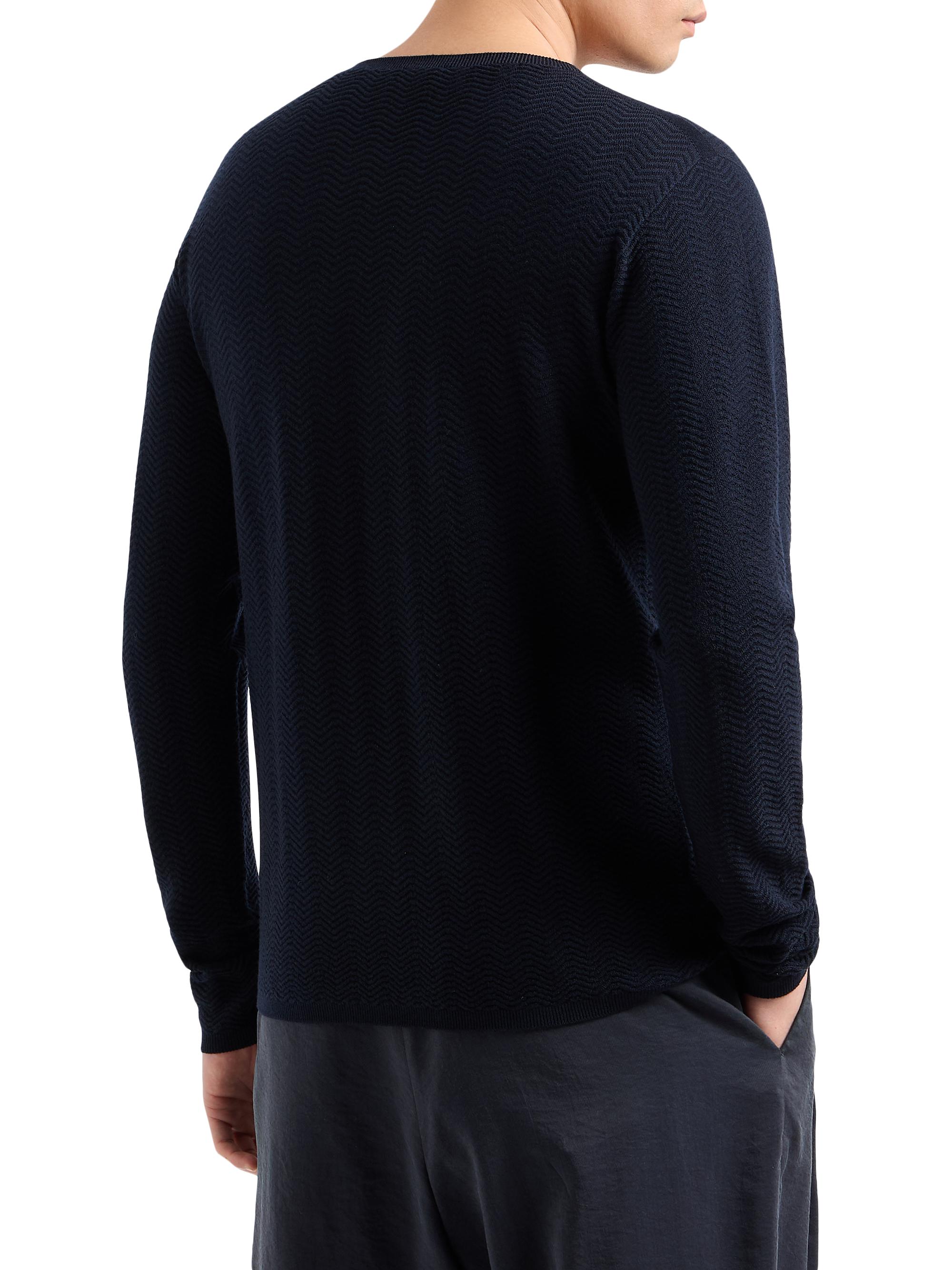 Giorgio Armani Men's Herringbone Crewneck Sweater - Night Blue | Thumbnail 4