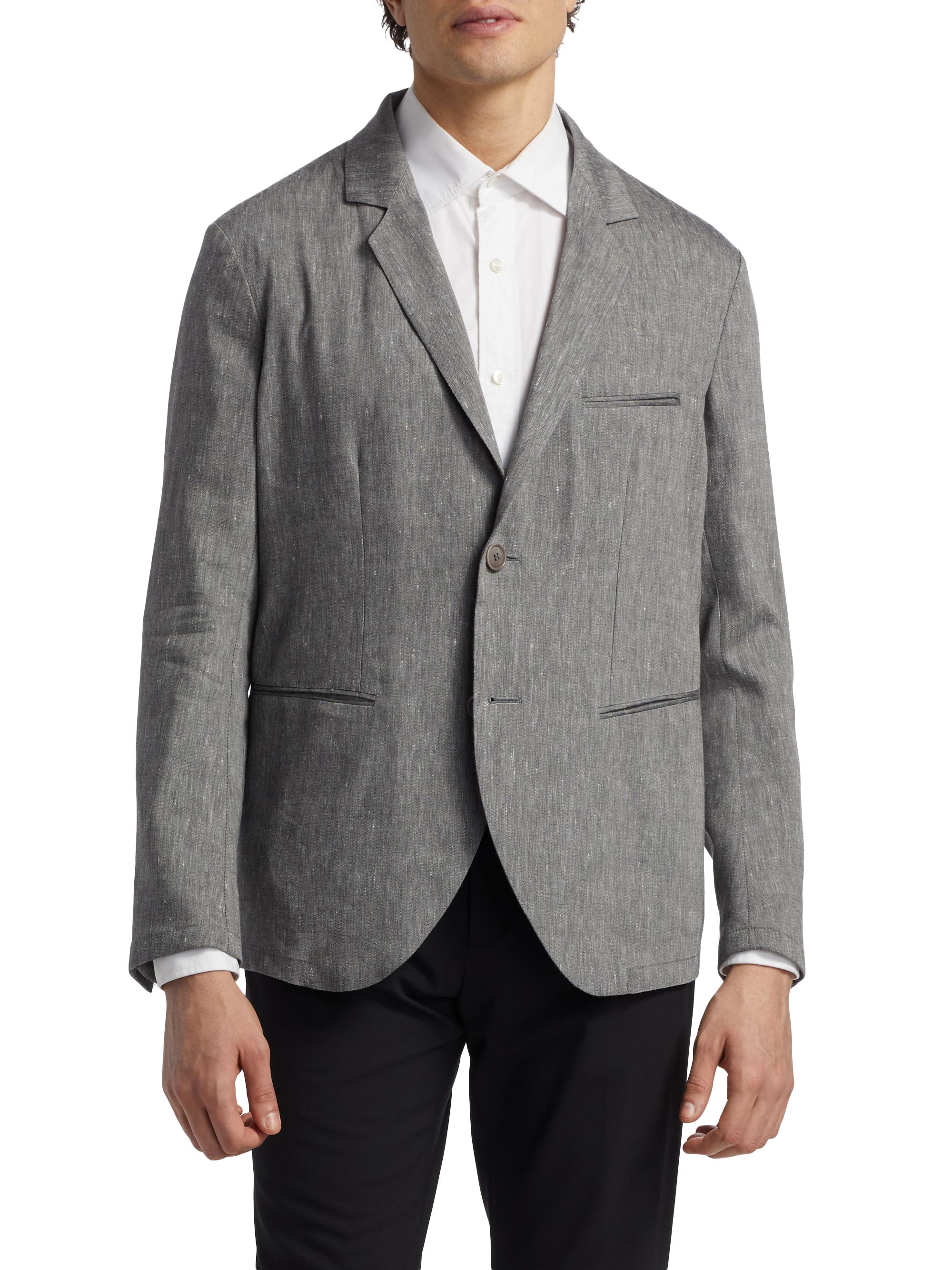 Giorgio Armani Men's Notch Lapel Linen-Wool Blazer - Grey | Thumbnail 3