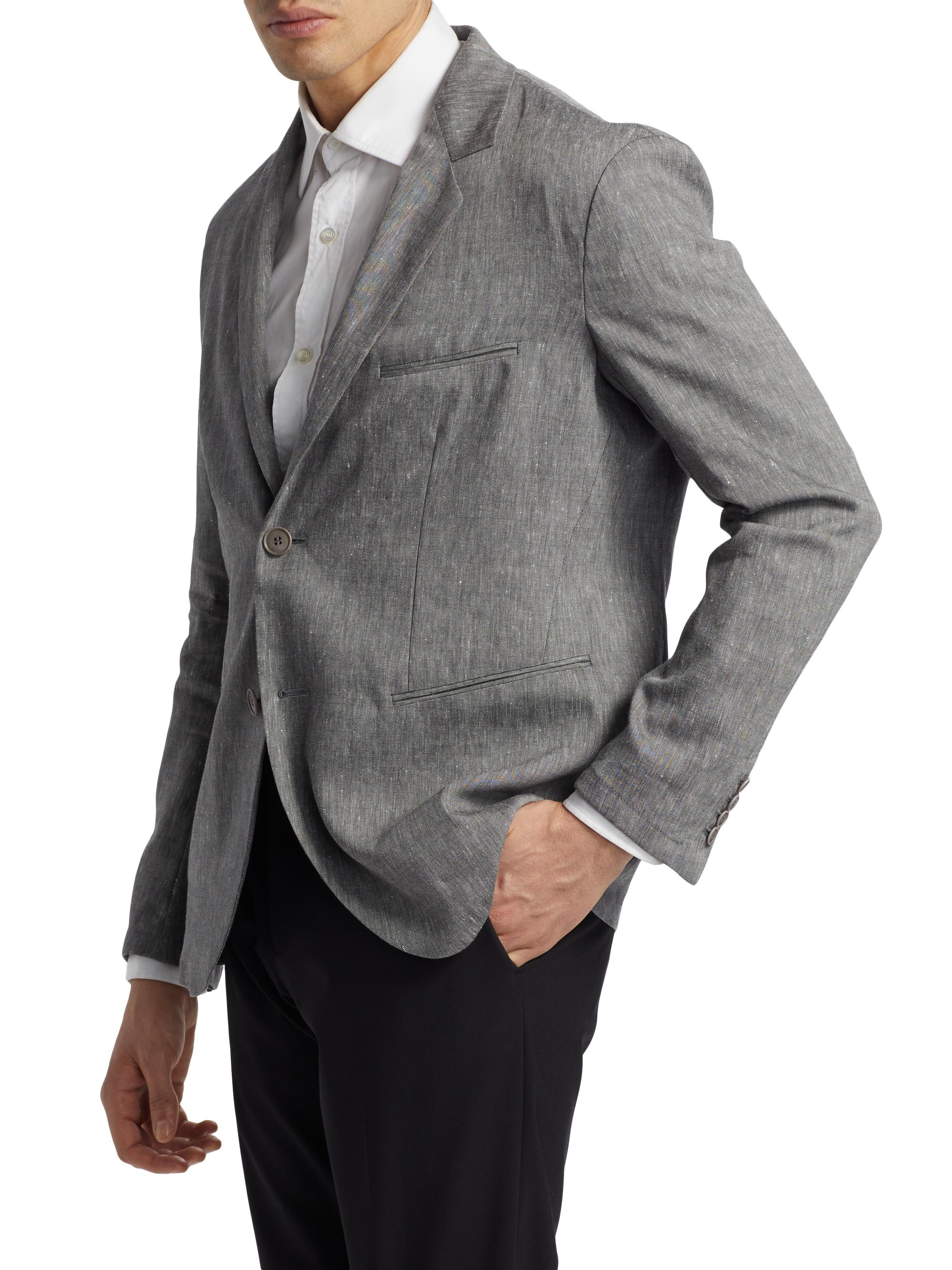 Giorgio Armani Men's Notch Lapel Linen-Wool Blazer - Grey | Thumbnail 4