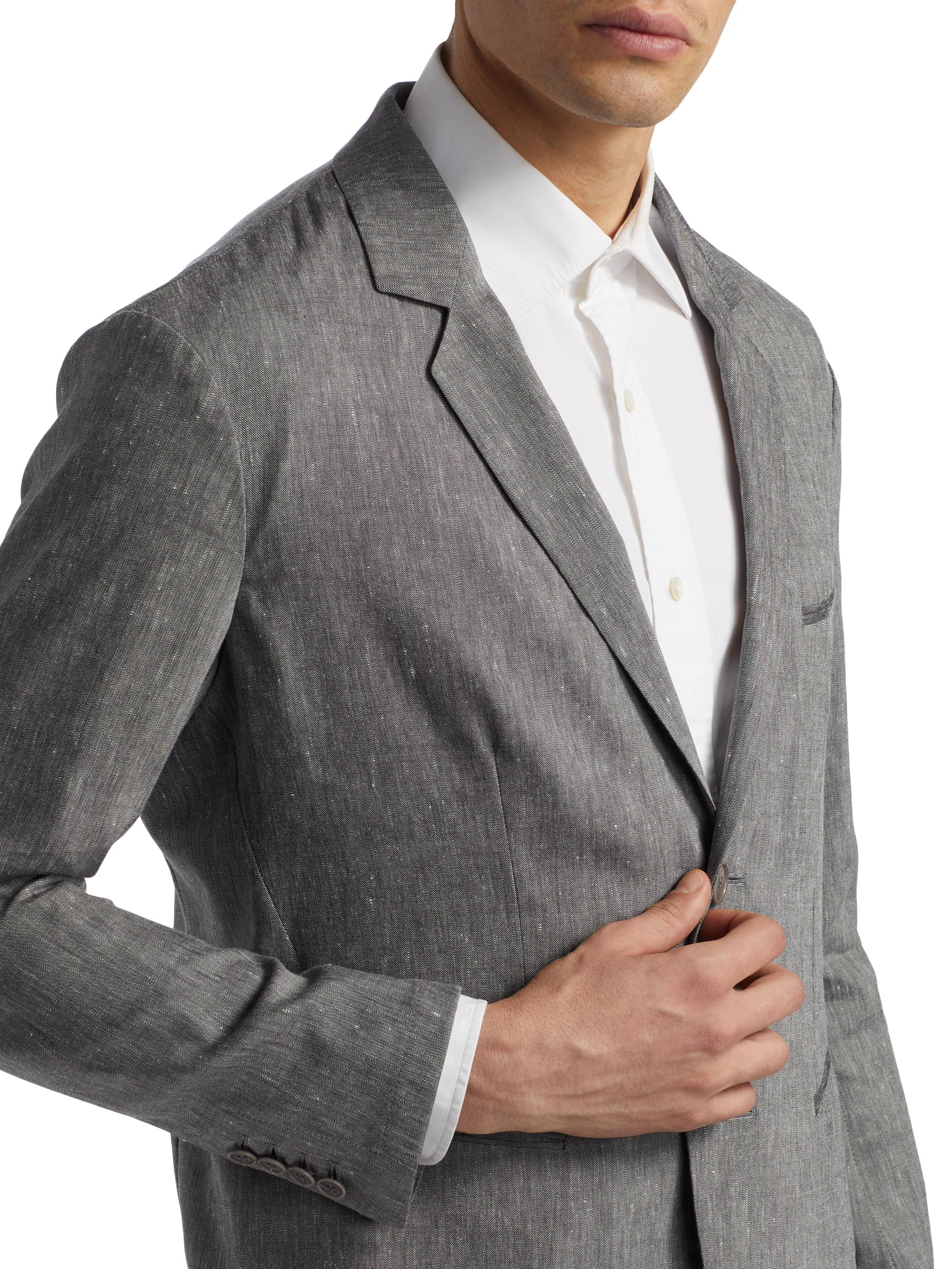 Giorgio Armani Men's Notch Lapel Linen-Wool Blazer - Grey | Thumbnail 6