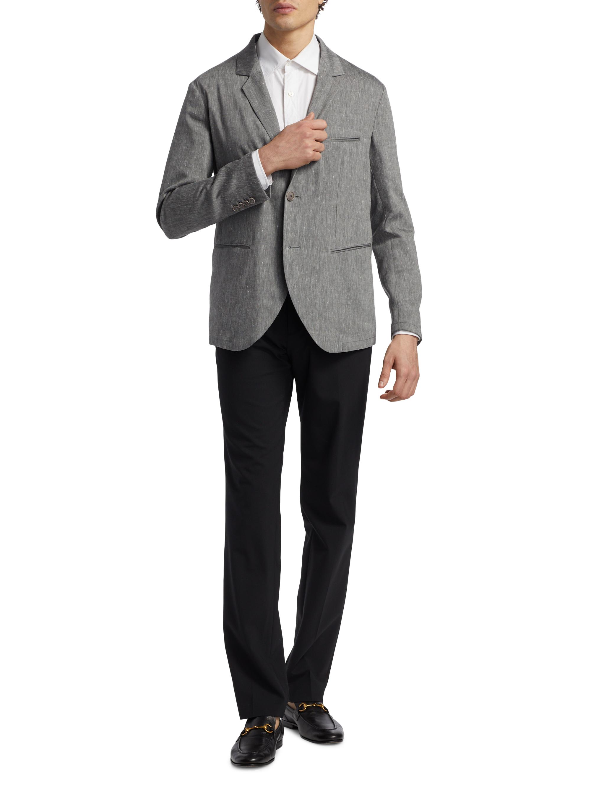Giorgio Armani Men's Notch Lapel Linen-Wool Blazer - Grey | Thumbnail 2