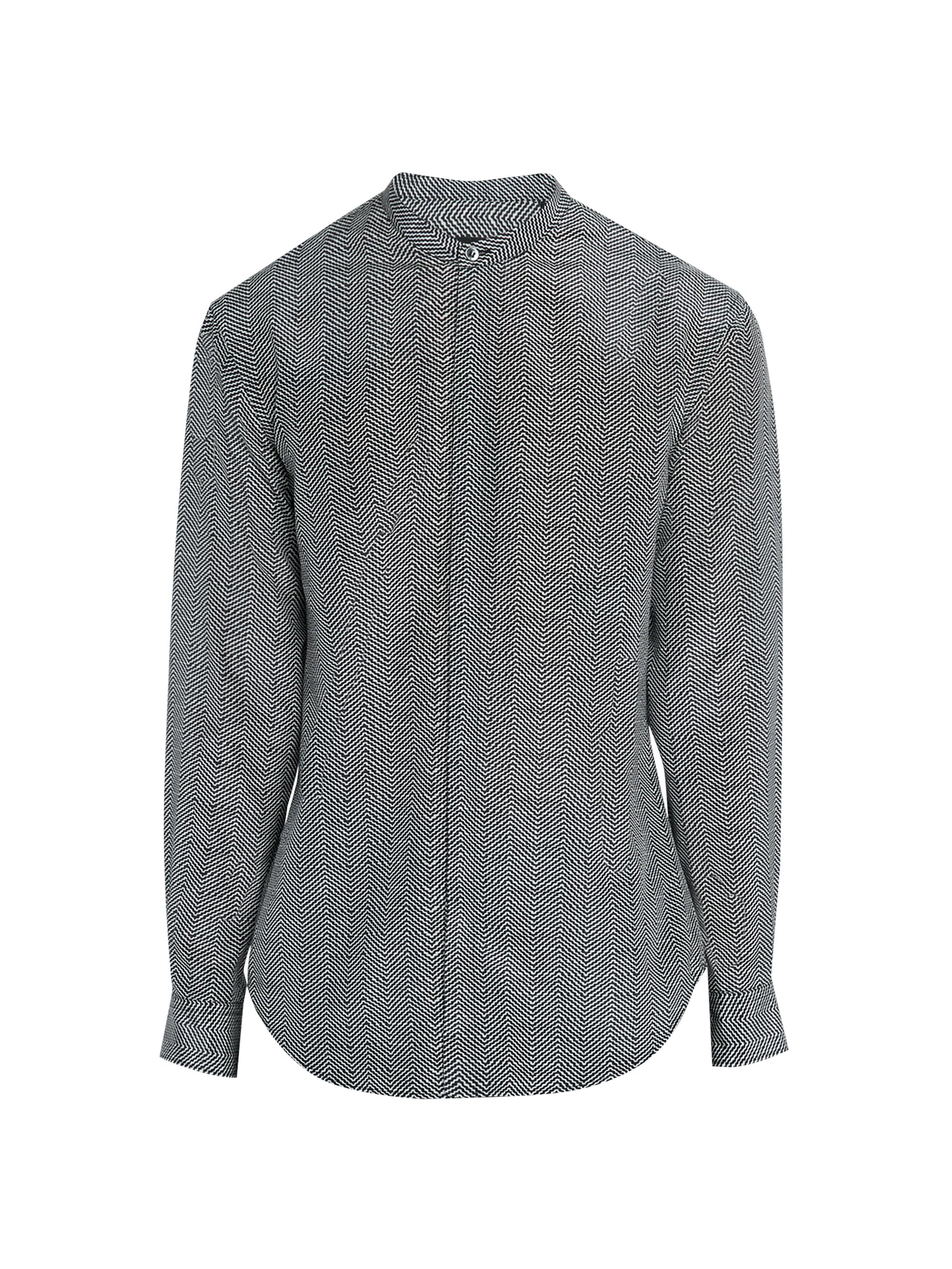 Giorgio Armani Men's Wavy Chevron-Print Silk-Cotton Shirt - Black