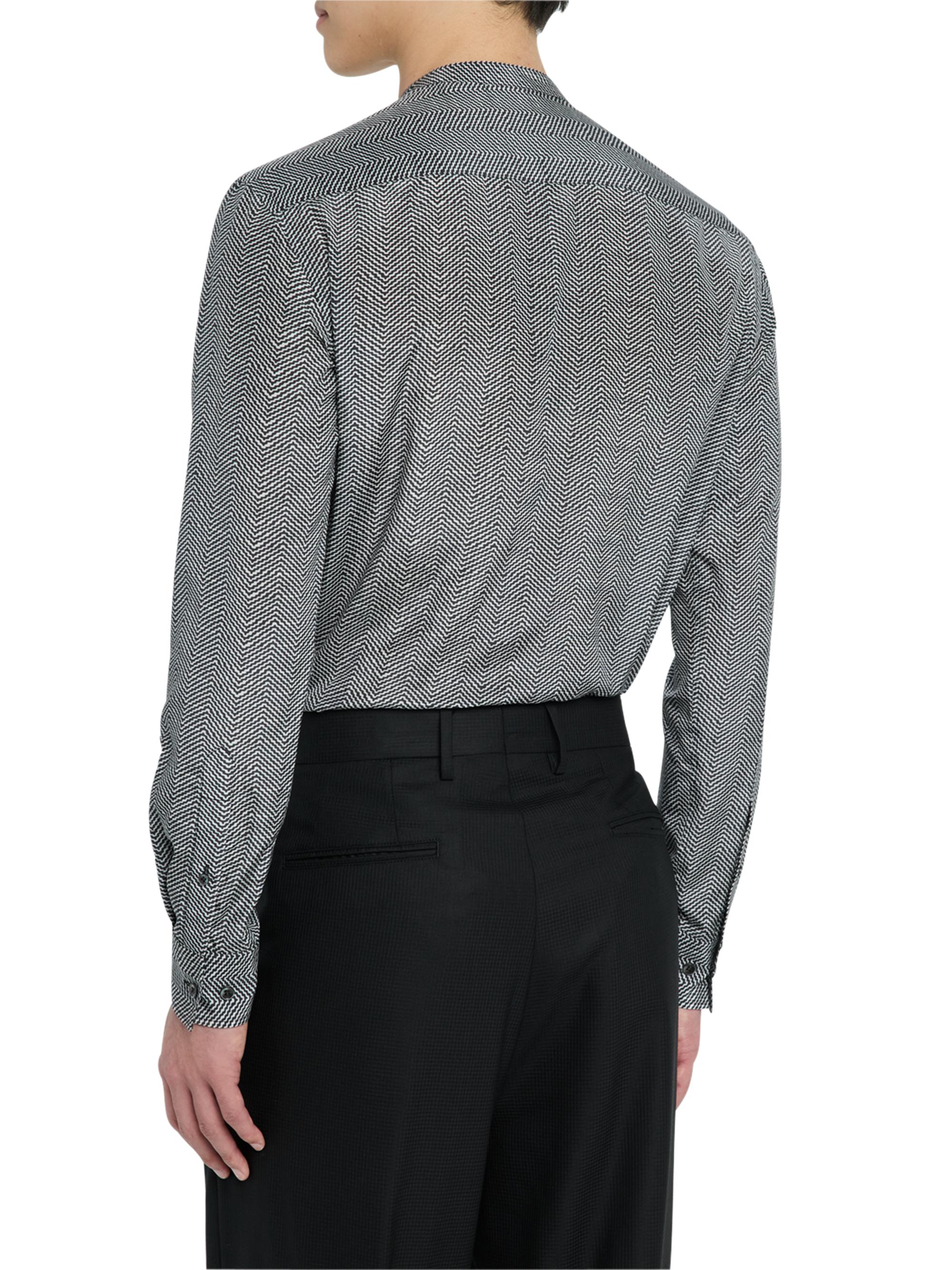 Giorgio Armani Men's Wavy Chevron-Print Silk-Cotton Shirt - Black | Thumbnail 4
