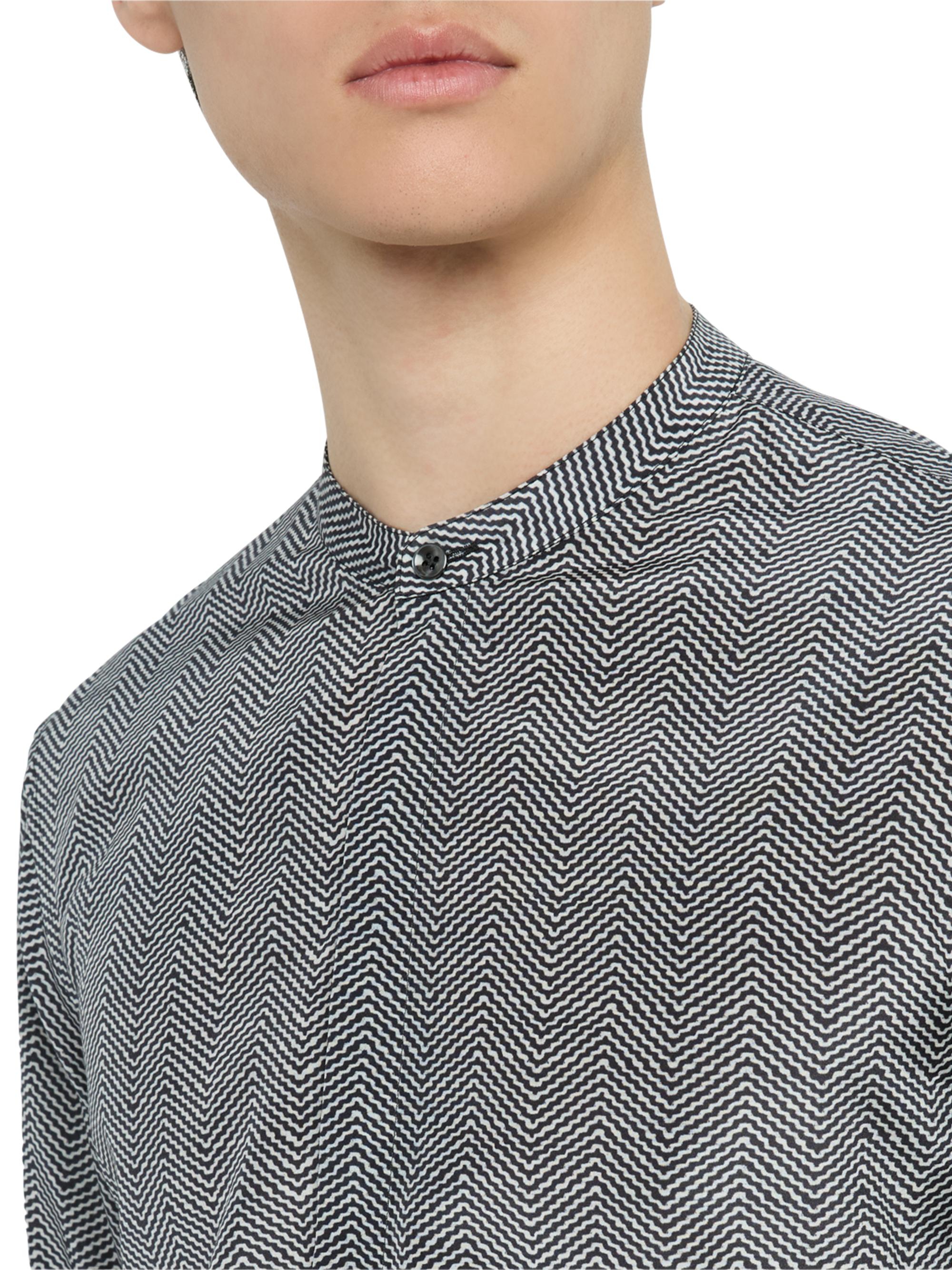 Giorgio Armani Men's Wavy Chevron-Print Silk-Cotton Shirt - Black | Thumbnail 5