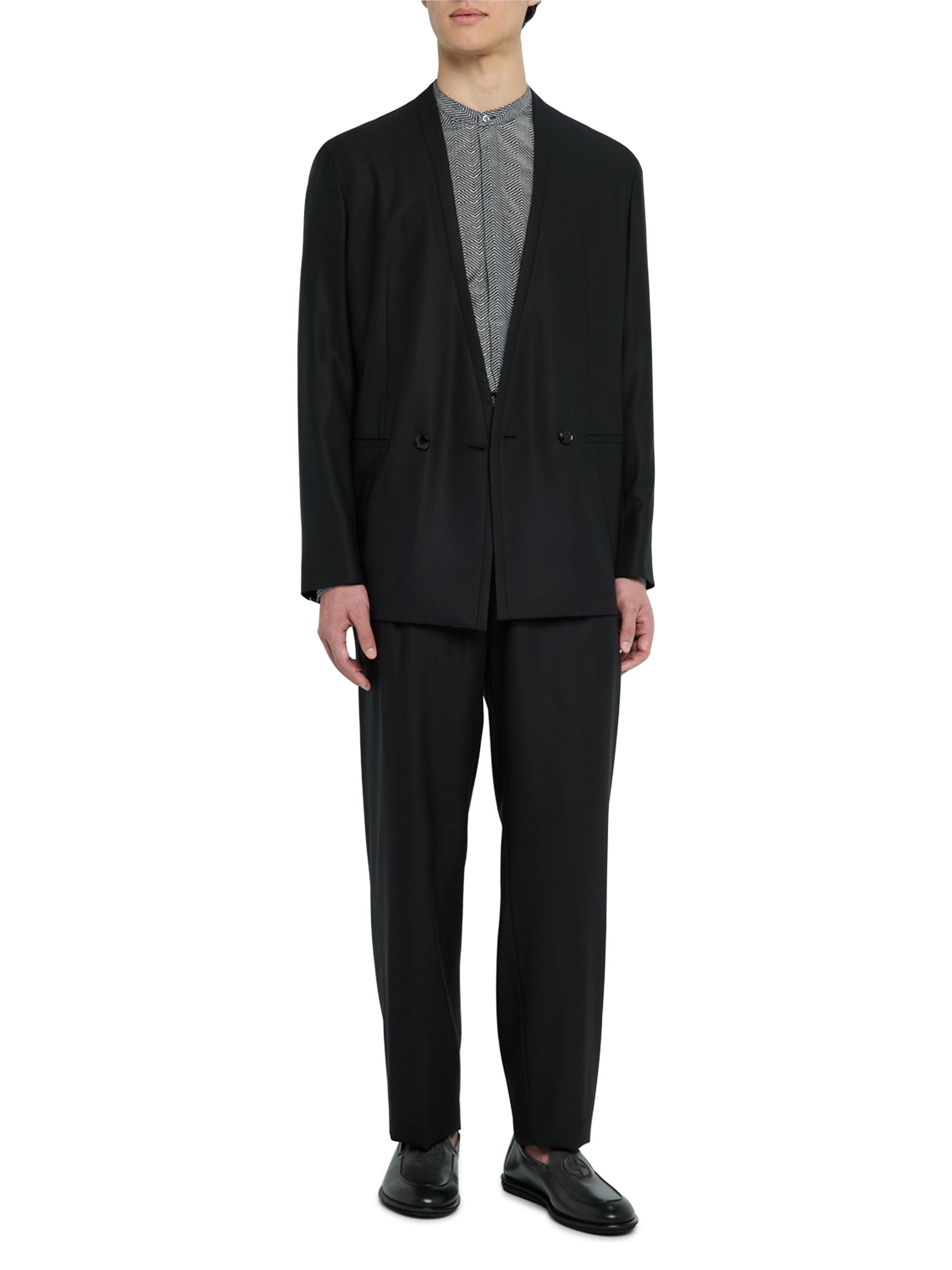 Giorgio Armani Men's Wavy Chevron-Print Silk-Cotton Shirt - Black | Thumbnail 2