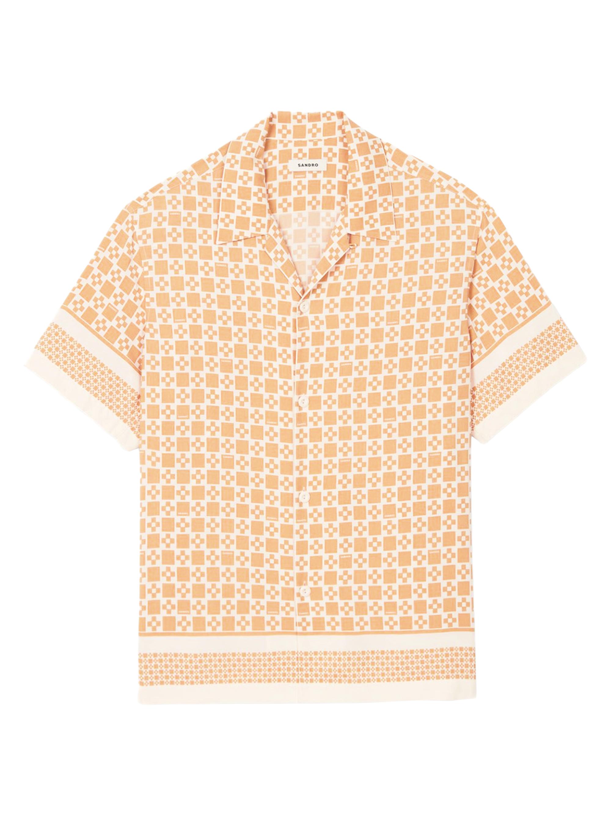 Sandro Men's Square Cross Motif Flowing Blouse Shirt - Brown