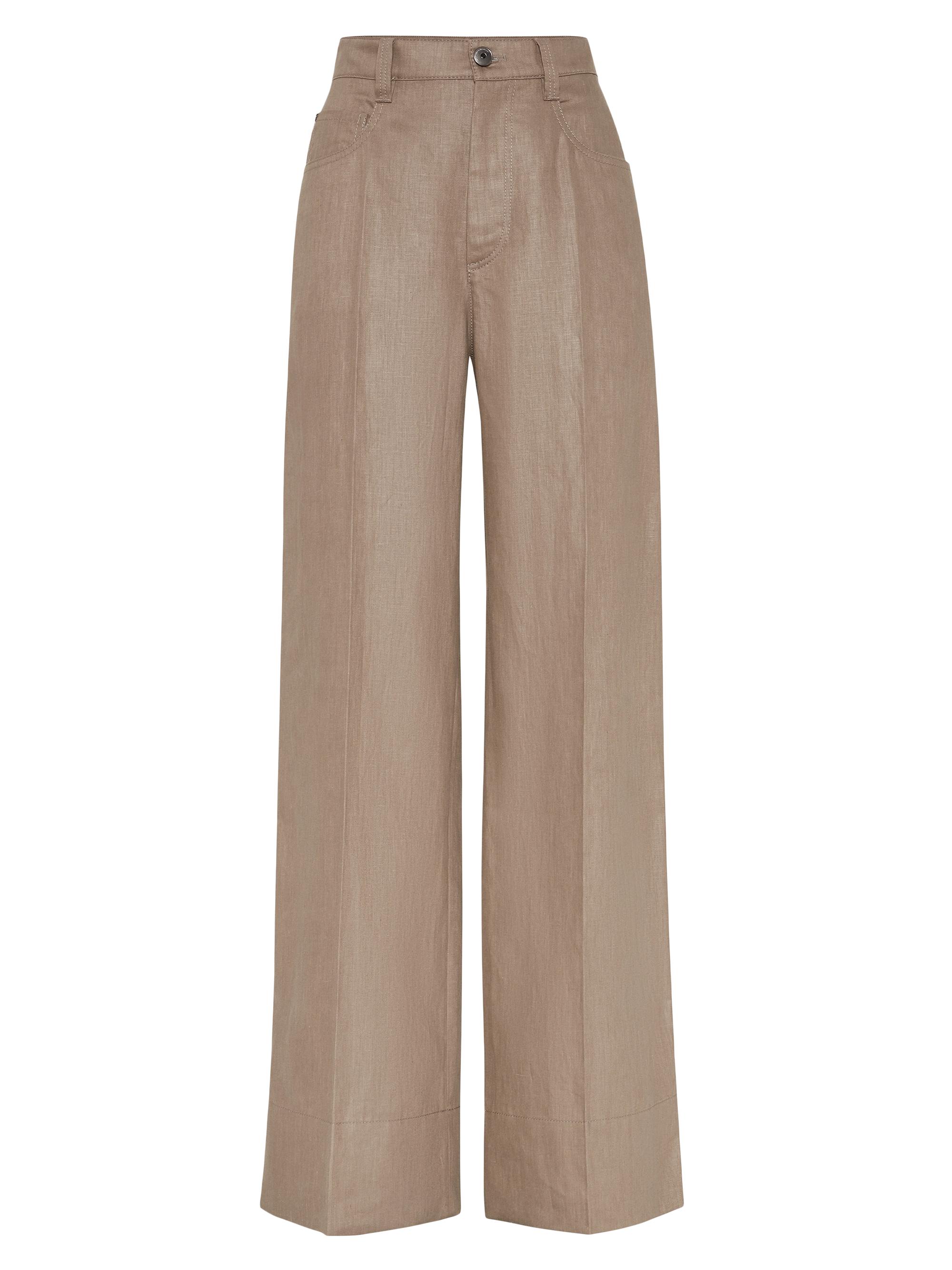 Brunello Cucinelli Women's Polished Linen Twill Relaxed Five Pocket Trousers - Taupe