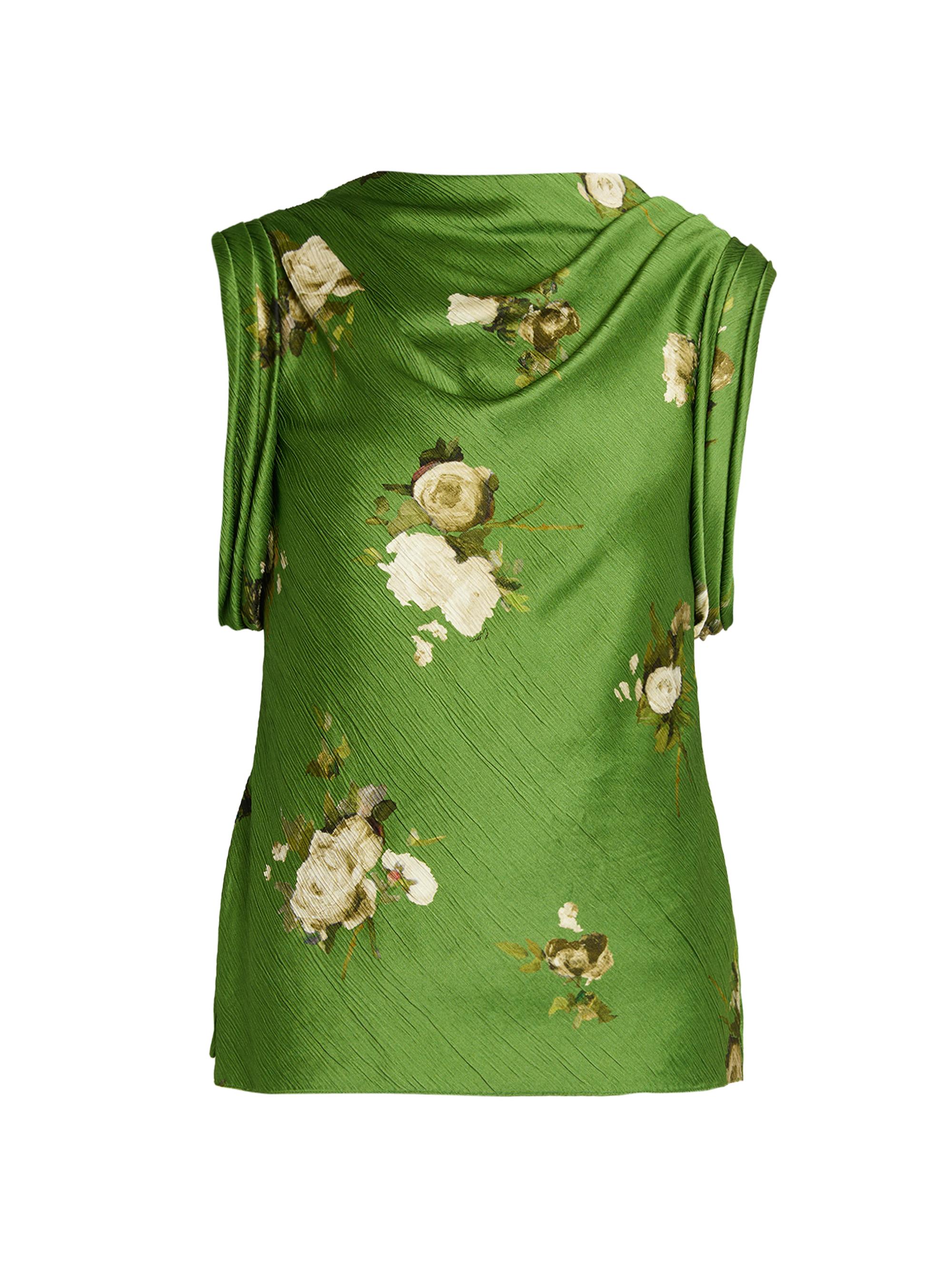Erdem Women's Floral Cowlneck Top - Painted Rose Bouquet Olive