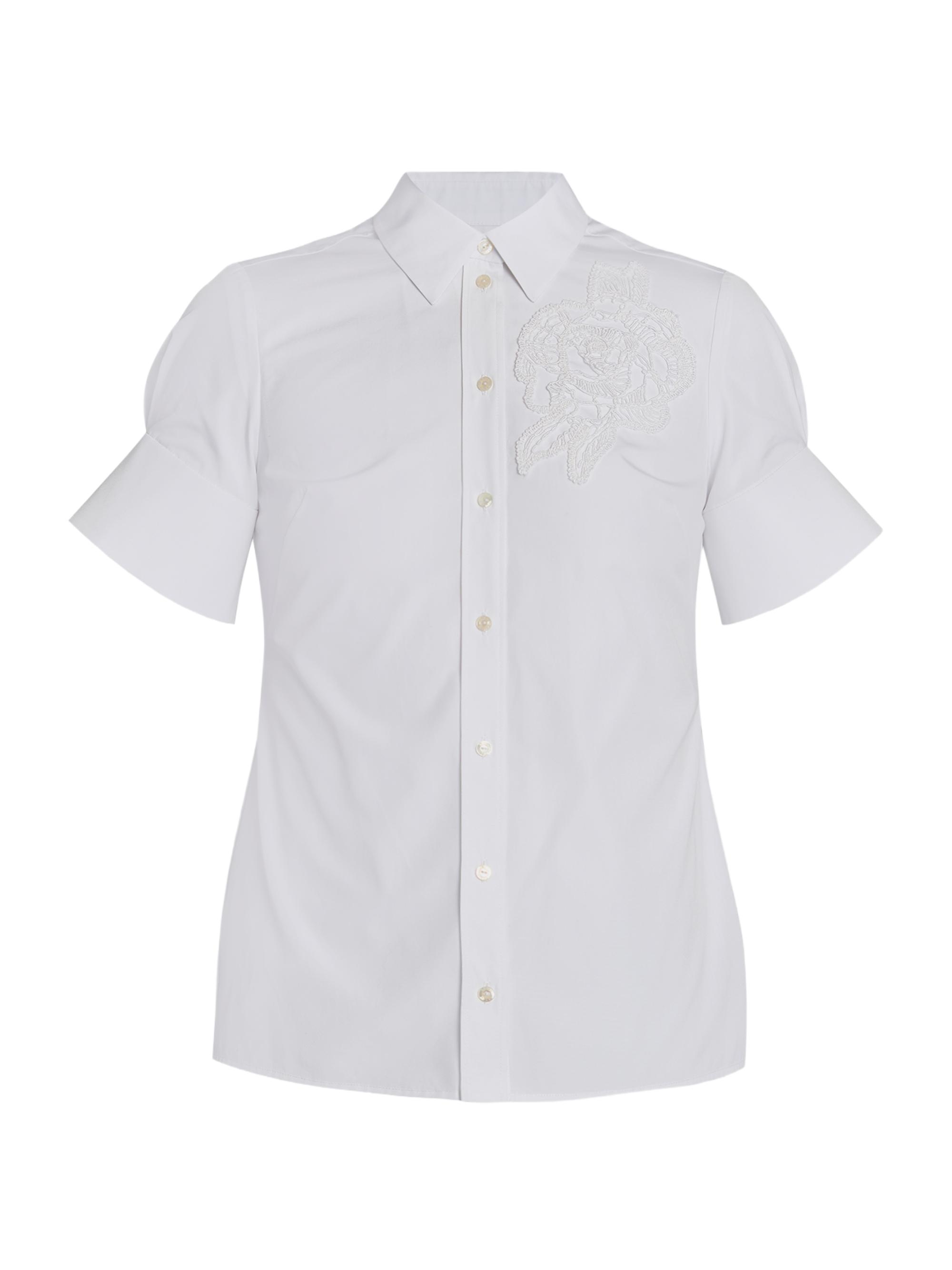 Erdem Women's Floral Appliqué Cotton Shirt - White