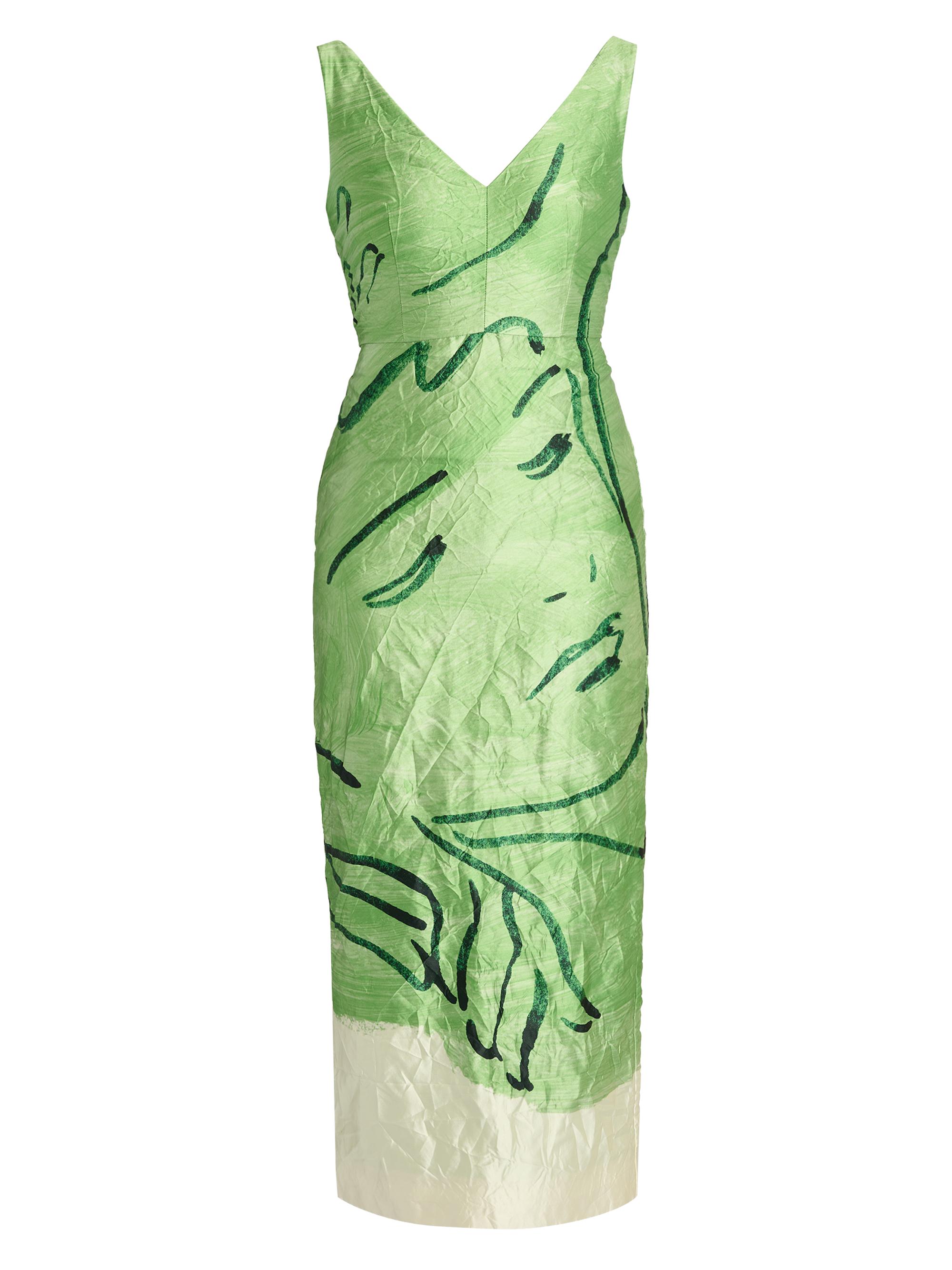 Erdem Women's Abstract Face Midi Cocktail Dress - Abstract Dreamer Clover Green