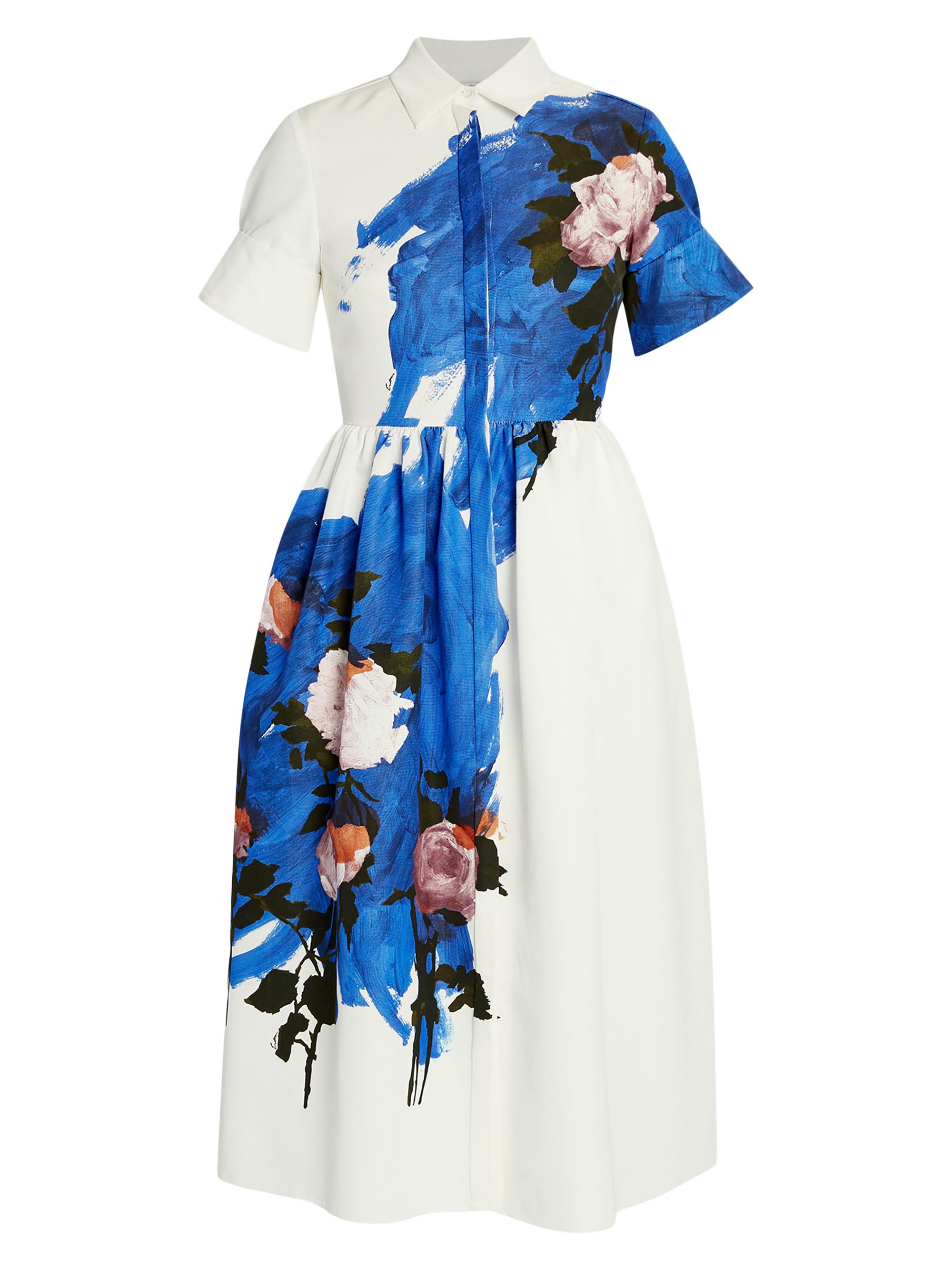 Erdem Women's Floral Brushstroke Midi Shirtdress - Brushstroke Rose Cobalt Blue
