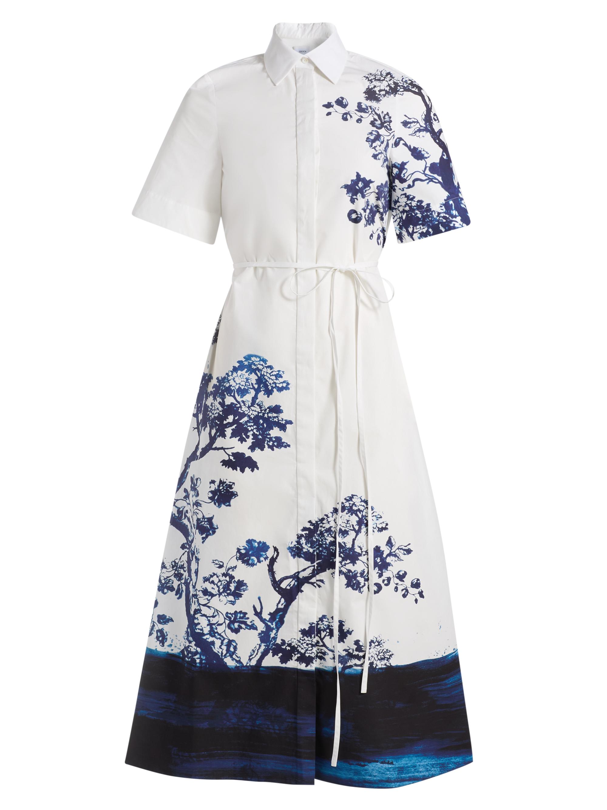 Erdem Women's Cyanotype Tree Cotton Shirtdress - Cyanotype Etching White