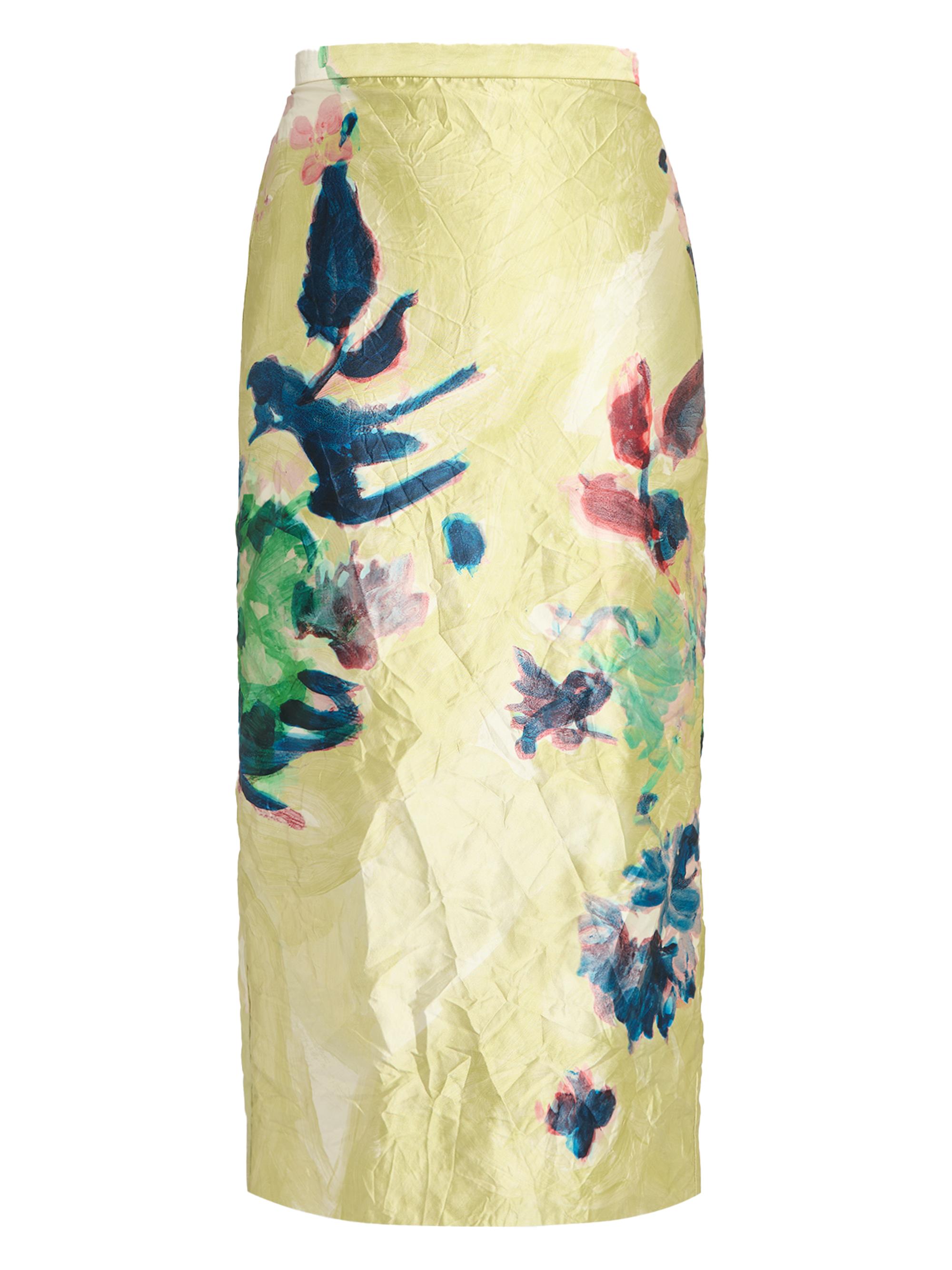 Erdem Women's Garden Satin Pencil Midi-Skirt - Artist Garden Venetian Yellow