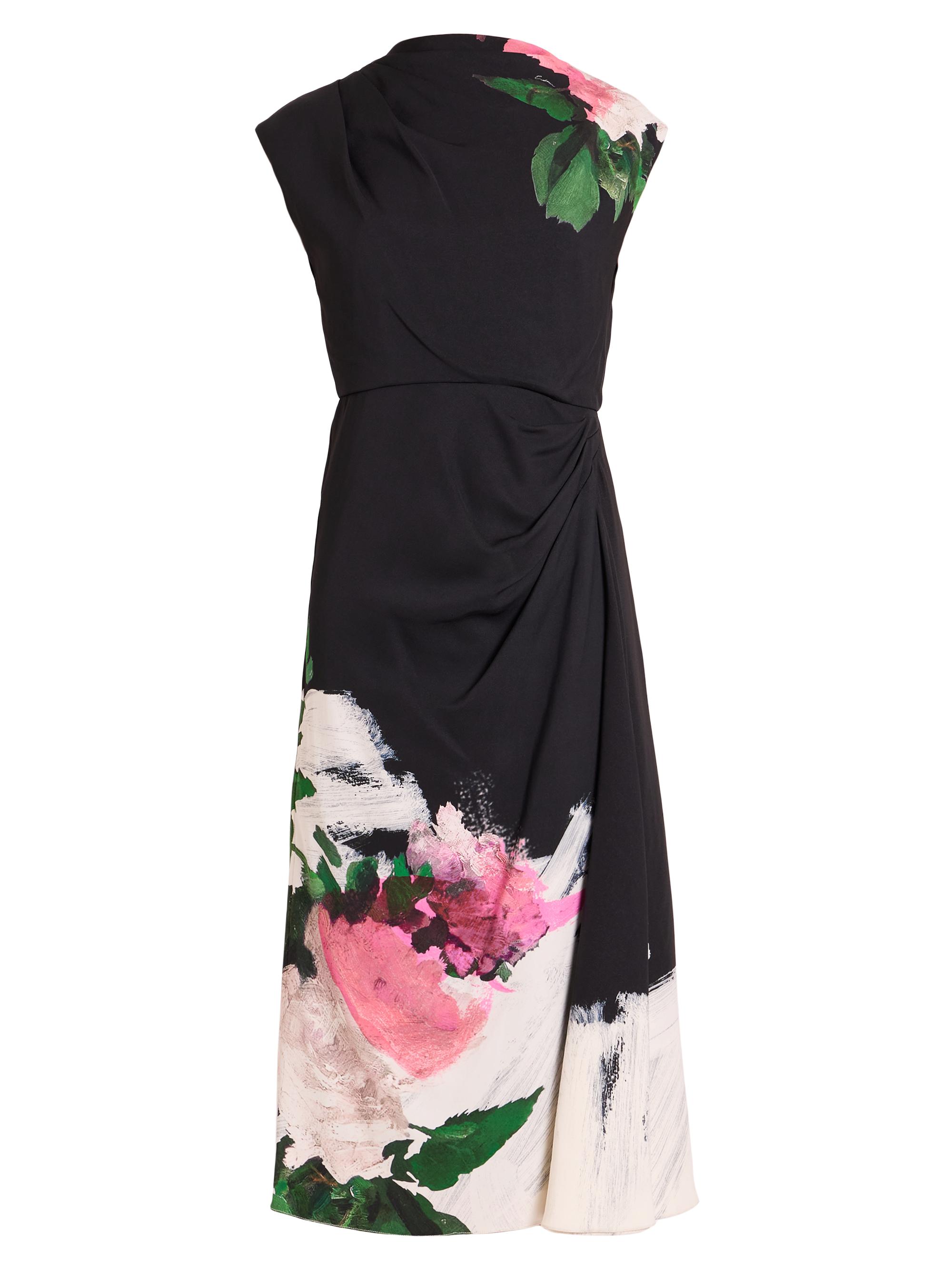 Erdem Women's Floral Draped Midi-Dress - Painted Rose Bouquet Black