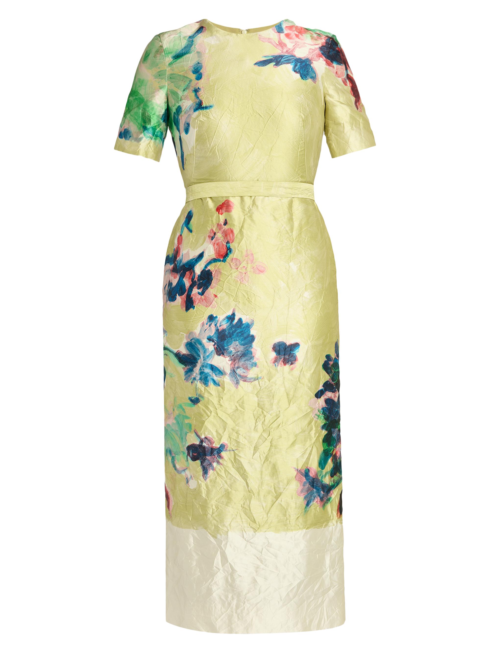 Erdem Women's Floral Crinkled Metallic Cocktail Dress - Artist Garden Venetian Yellow