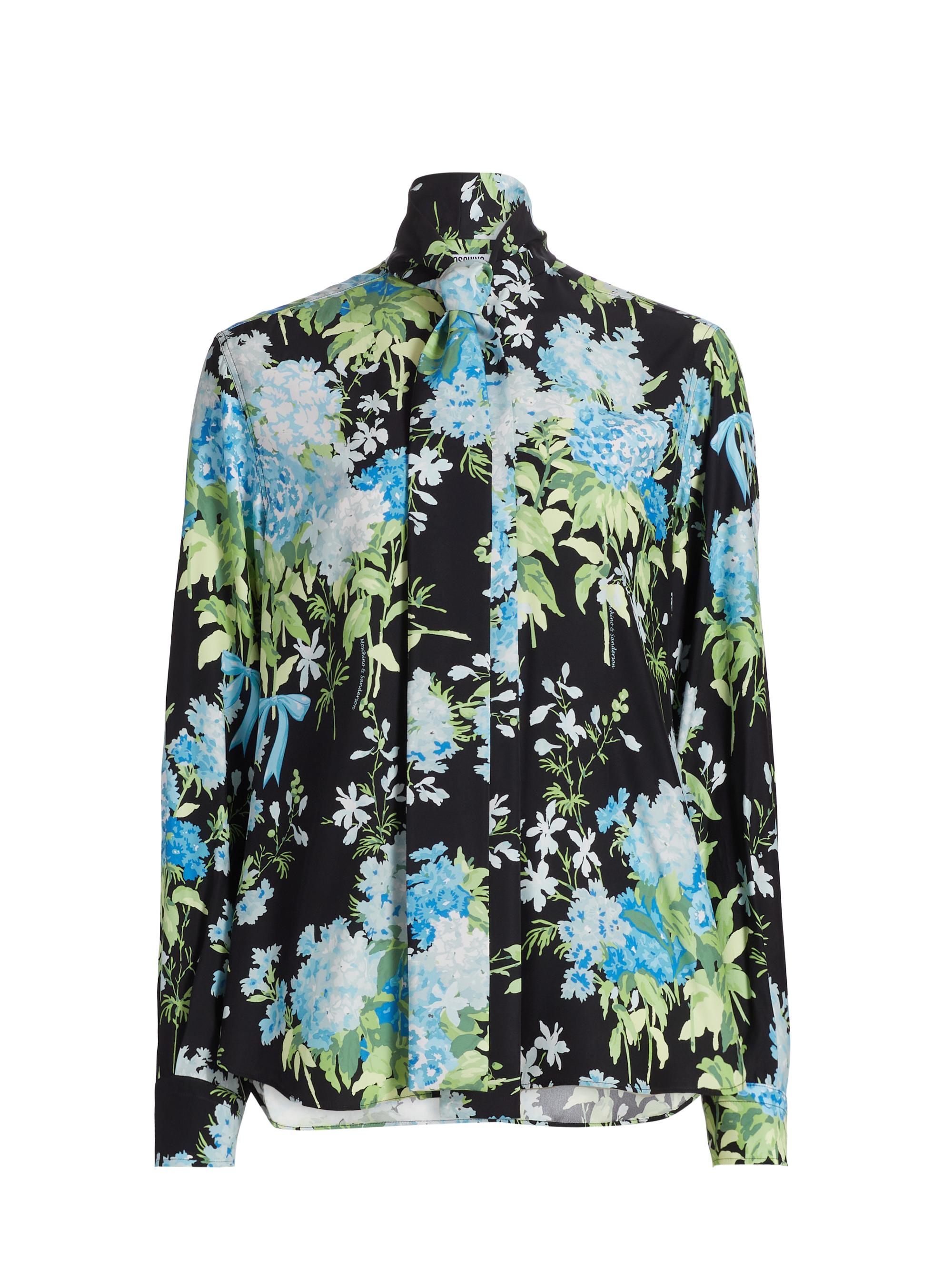 Moschino Women's Floral Silk Tie-Neck Blouse - Multi Black
