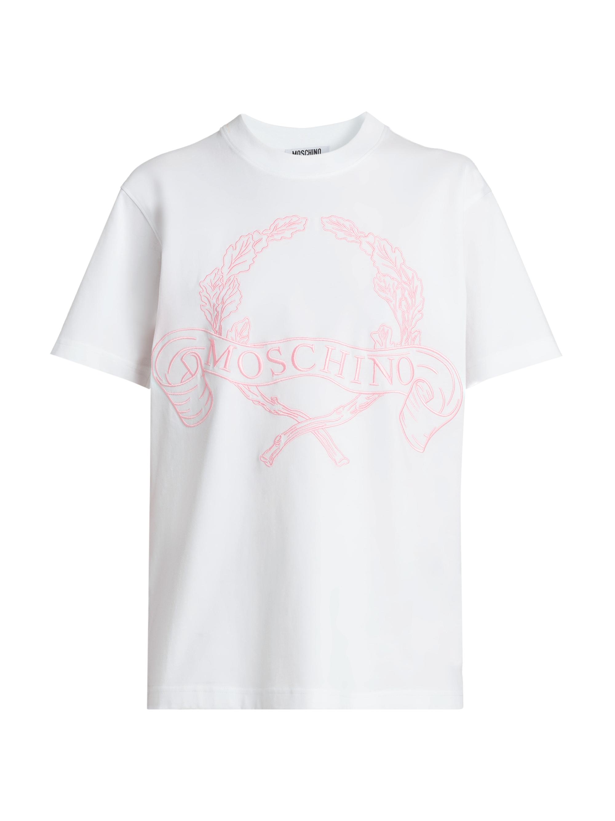 Moschino Women's Embroidered Crest Logo Cotton T-Shirt - Multi White