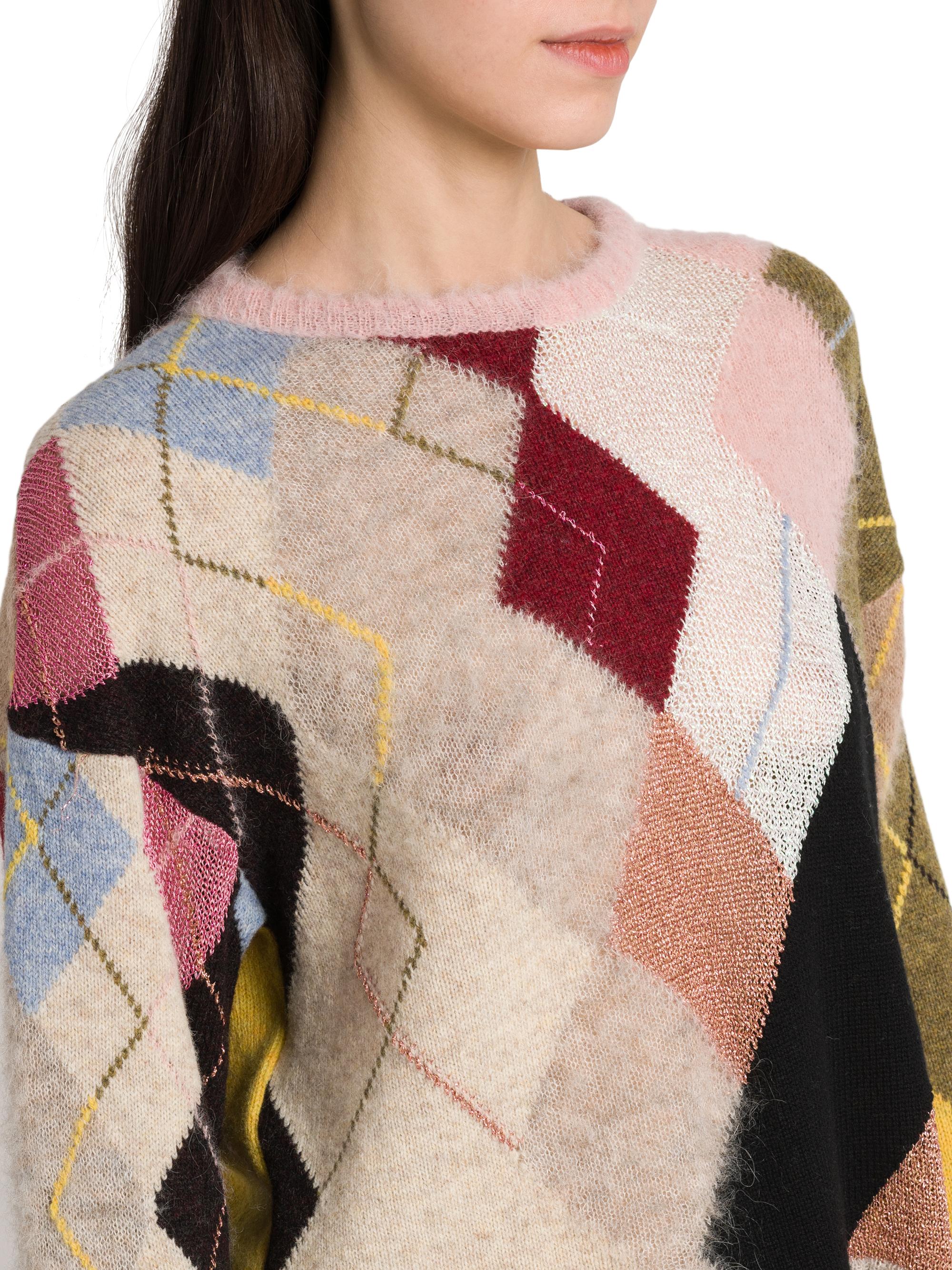 新品モスキーノMOSCHINO異素材MIXボウタイセーター チェック白44 Moschino Mixed Argyle Sweater | Saks Fifth Avenue