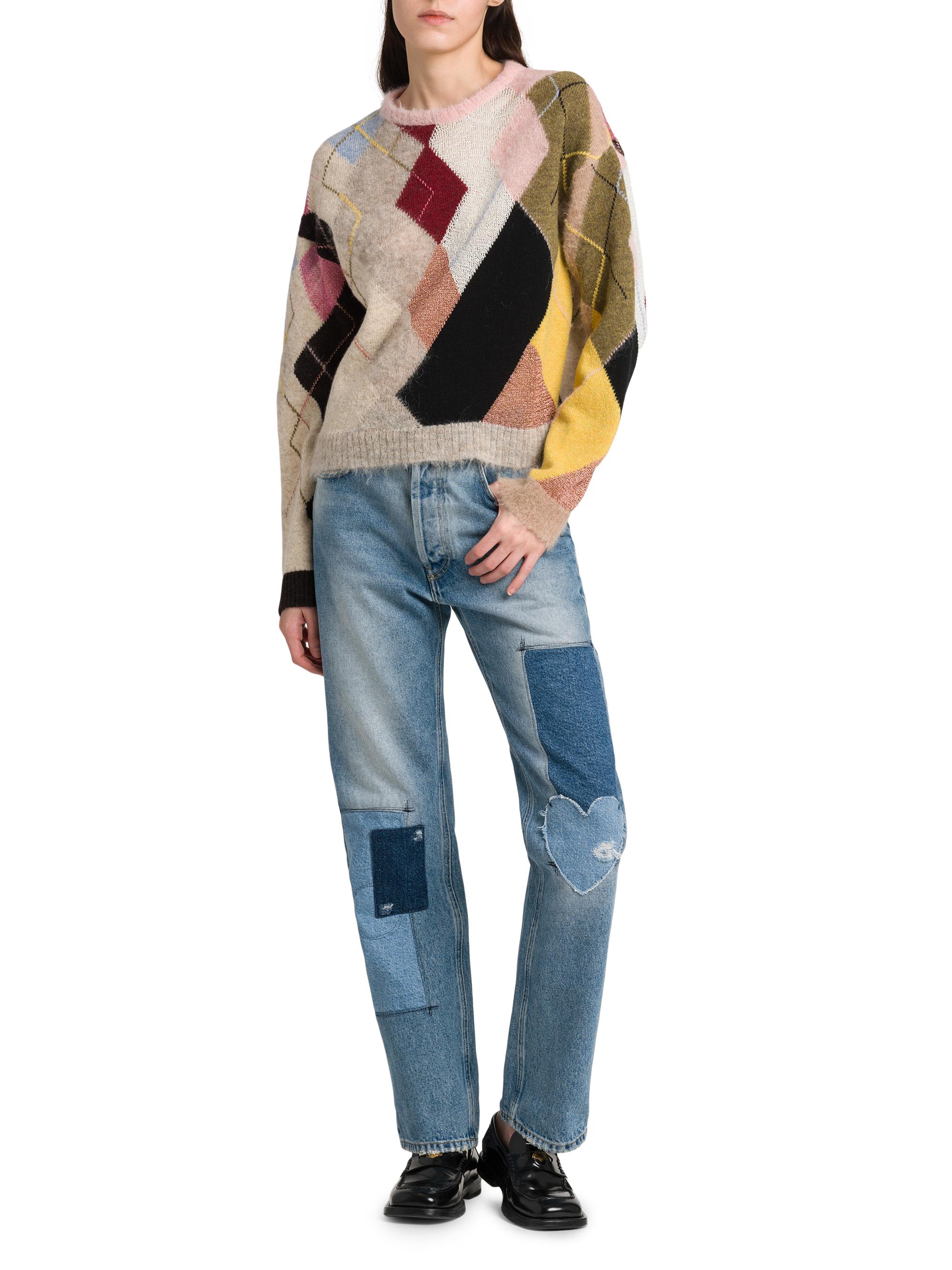 新品モスキーノMOSCHINO異素材MIXボウタイセーター チェック白44 Moschino Mixed Argyle Sweater | Saks Fifth Avenue