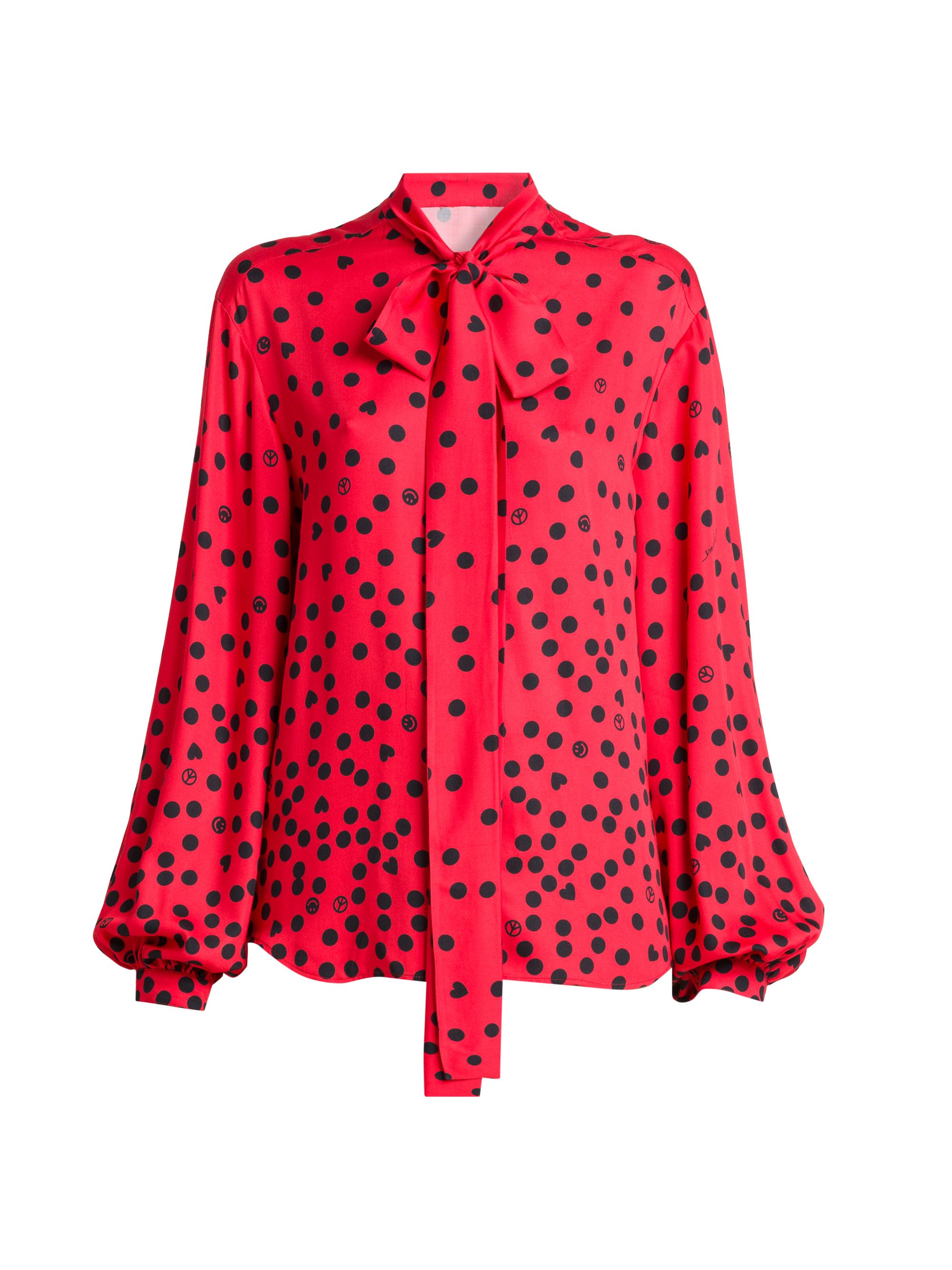 Moschino Women's Polka Dot Tie-Neck Blouse - Multi Red